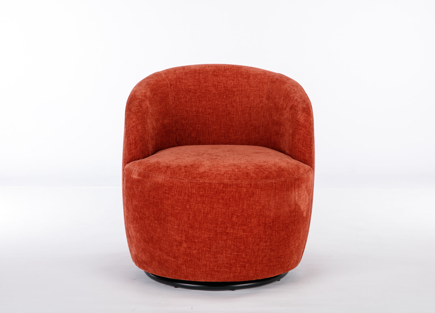 Chenille Fabric Swivel Accent Armchair Barrel Chair With Black Powder Coating Metal Ring - Orange