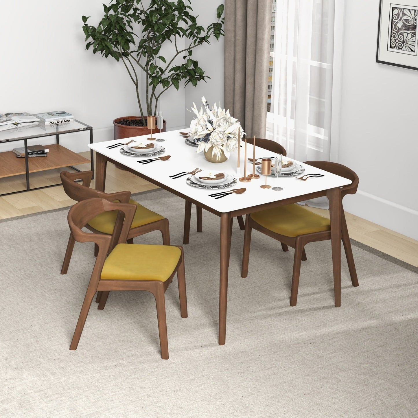 Dakota - Velvet Dining Chair (Set of 2) - Brown / Yellow