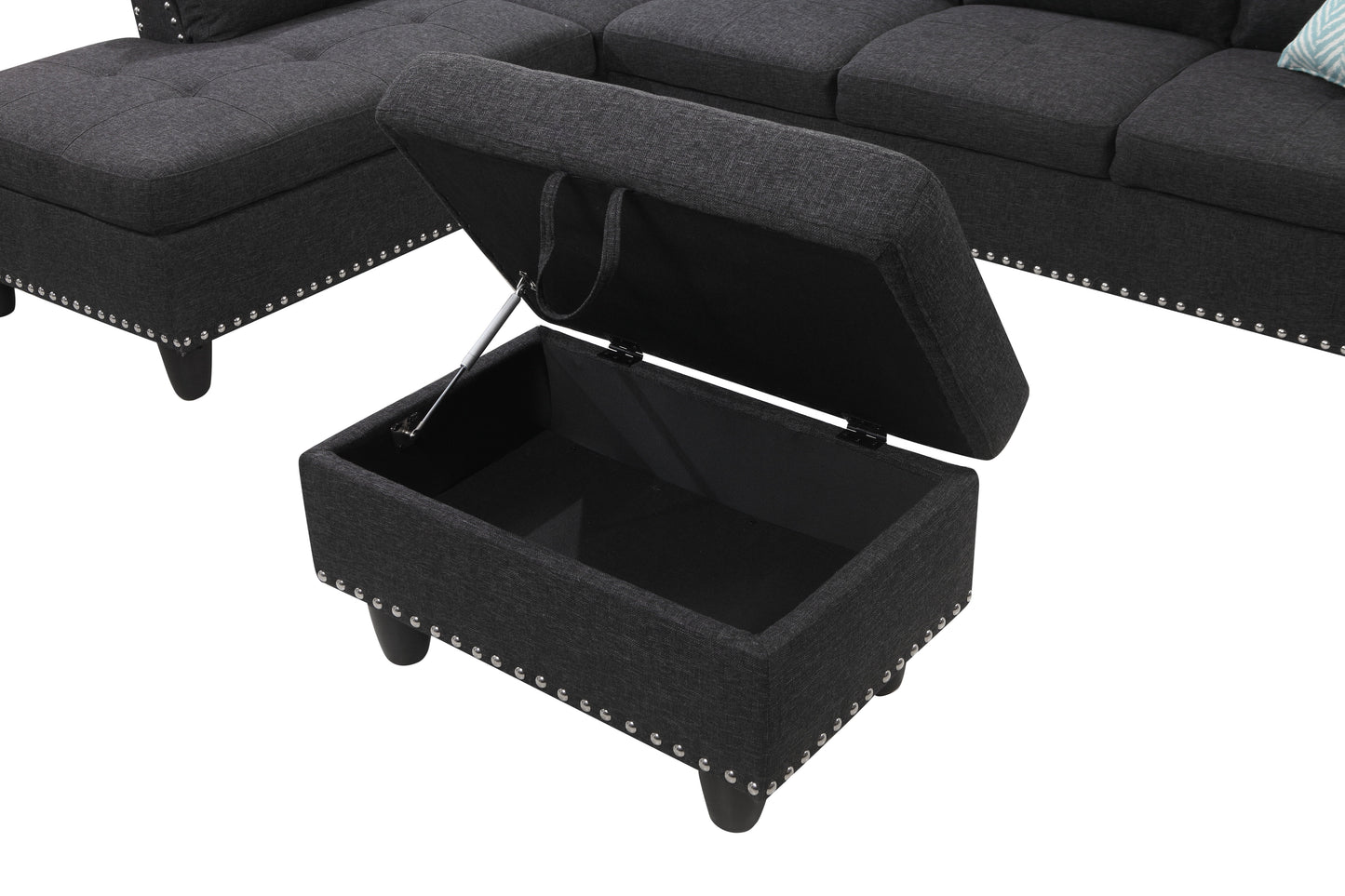 Alger - 98" Wide Left Hand Facing Sofa & Chaise With Ottoman - Charcoal Gray