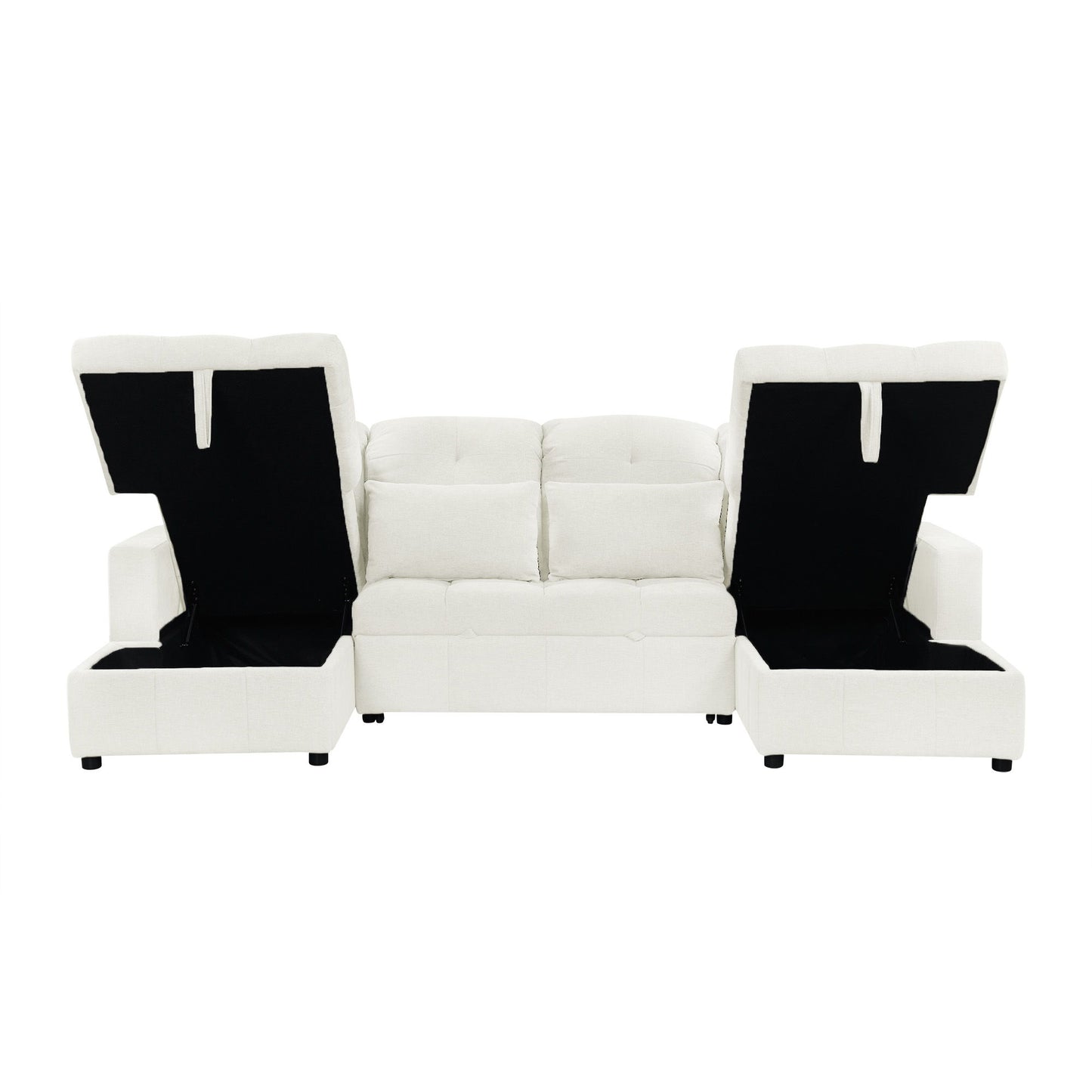 Oversized U - Shaped Sofa Versatile Sectional Sofa Pull Out Sofa Bed With Double Storage Chaise Lounges And 2 USB Ports For Living Room - Beige