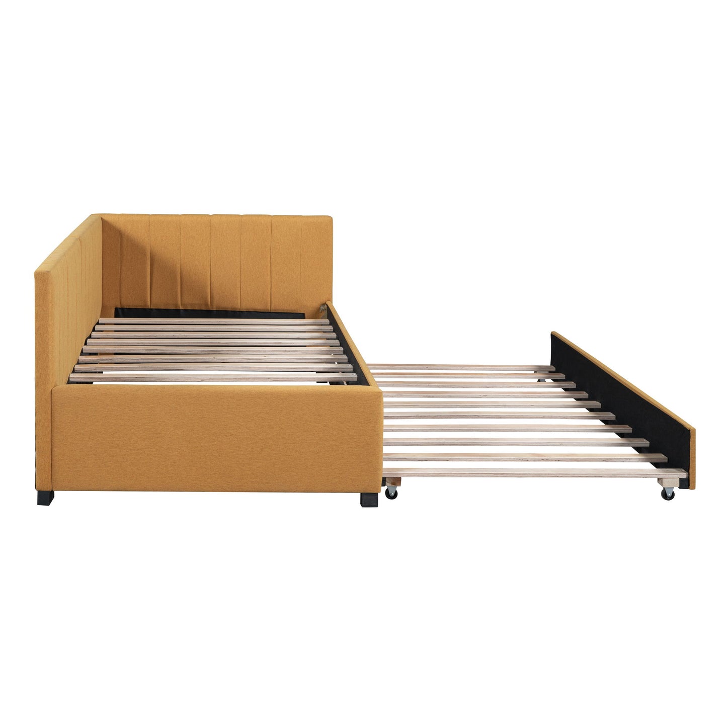 Upholstered Daybed With Trundle Twin Size Sofa Bed Frame No Box Spring Needed, Linen - Yellow