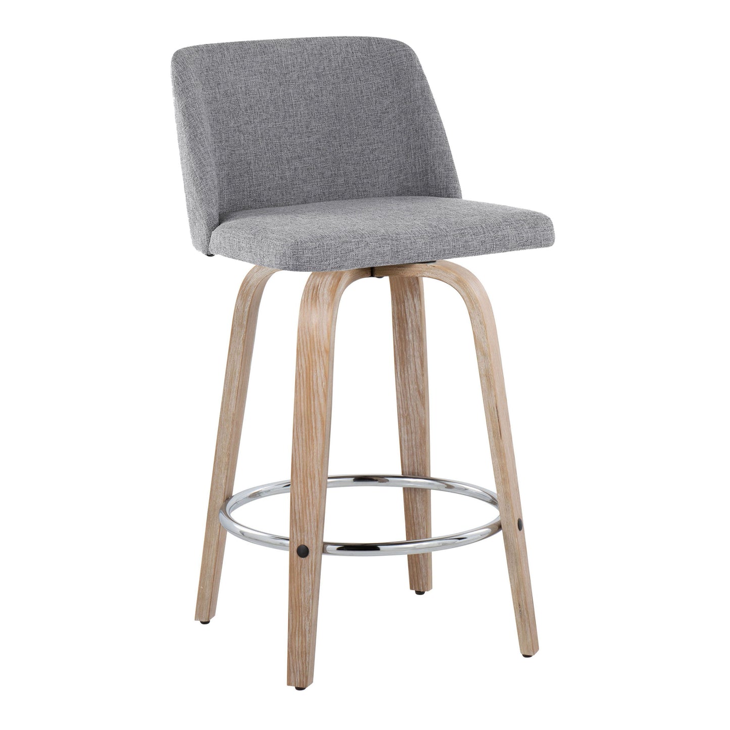 Toriano - Contemporary Fixed Height Counter Stool With Swivel With Round Footrest (Set of 2) - Whitewashed / Gray