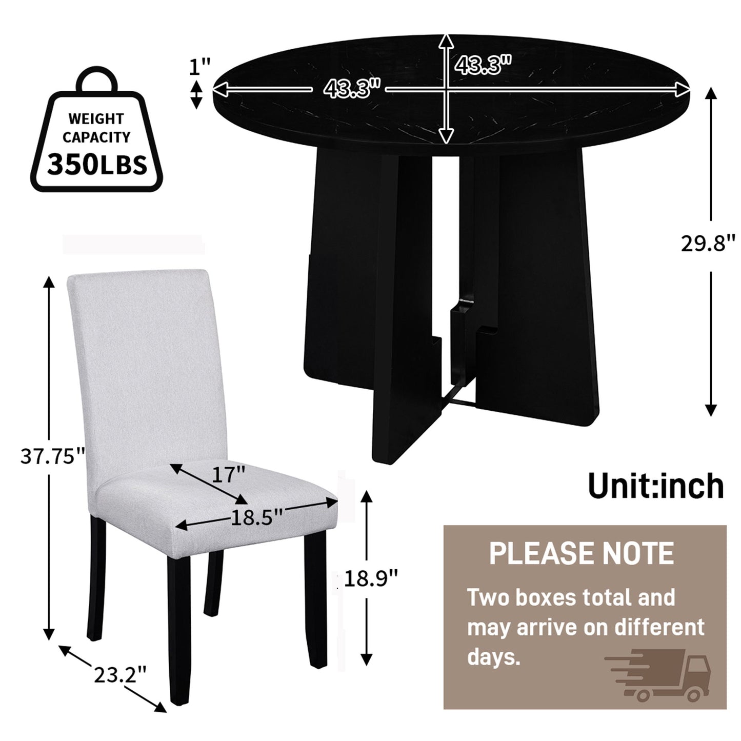 5 Piece Round Dining Table Set, Modern Dining Table And 4 Upholstered Chairs For Dining Room, Kitchen Room, Living Room - Beige / Black