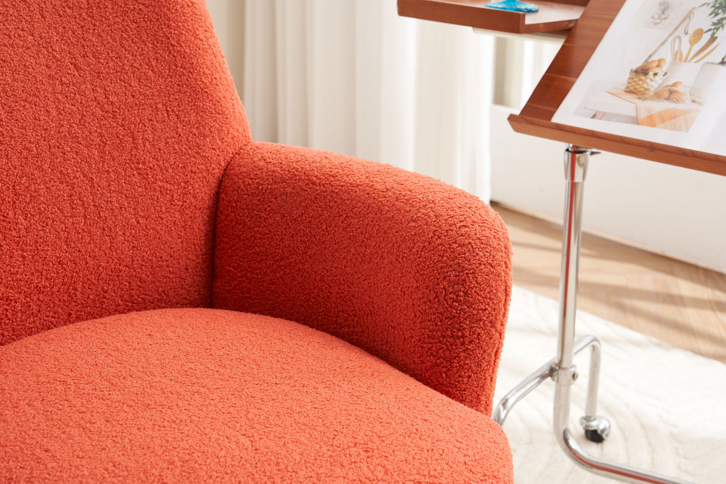 Teddy Swivel Barrel Chair, Swivel Accent Chairs Armchair For Living Room, Reading Chairs For Bedroom Comfy, Round Barrel Chairs With Gold Stainless Steel Base - Orange