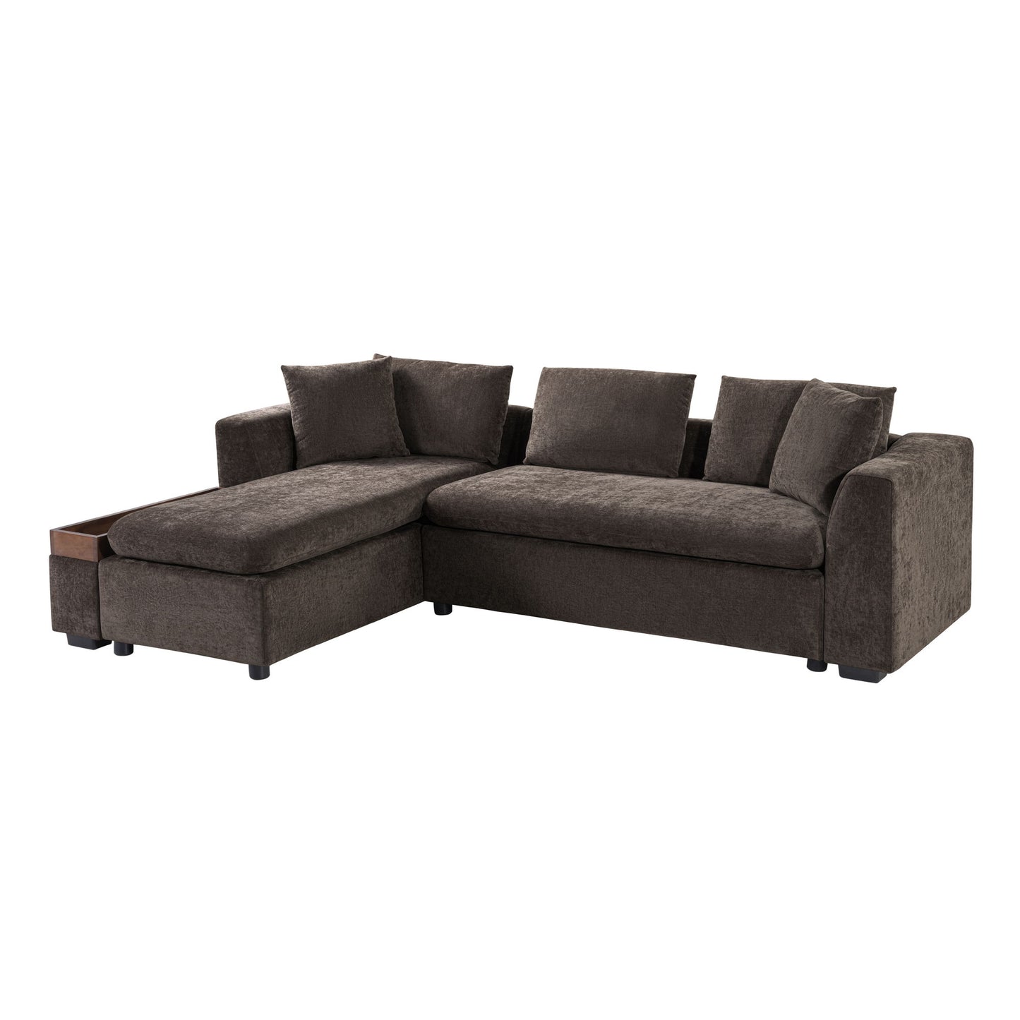 Elegant L Shaped Sectional Sofa With Chenille Upholstery And Wooden Storage Compartment - Brown