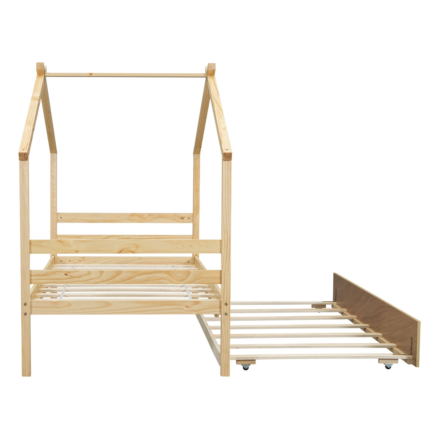 Twin Size House-Shaped Bed With Trundle - Natural