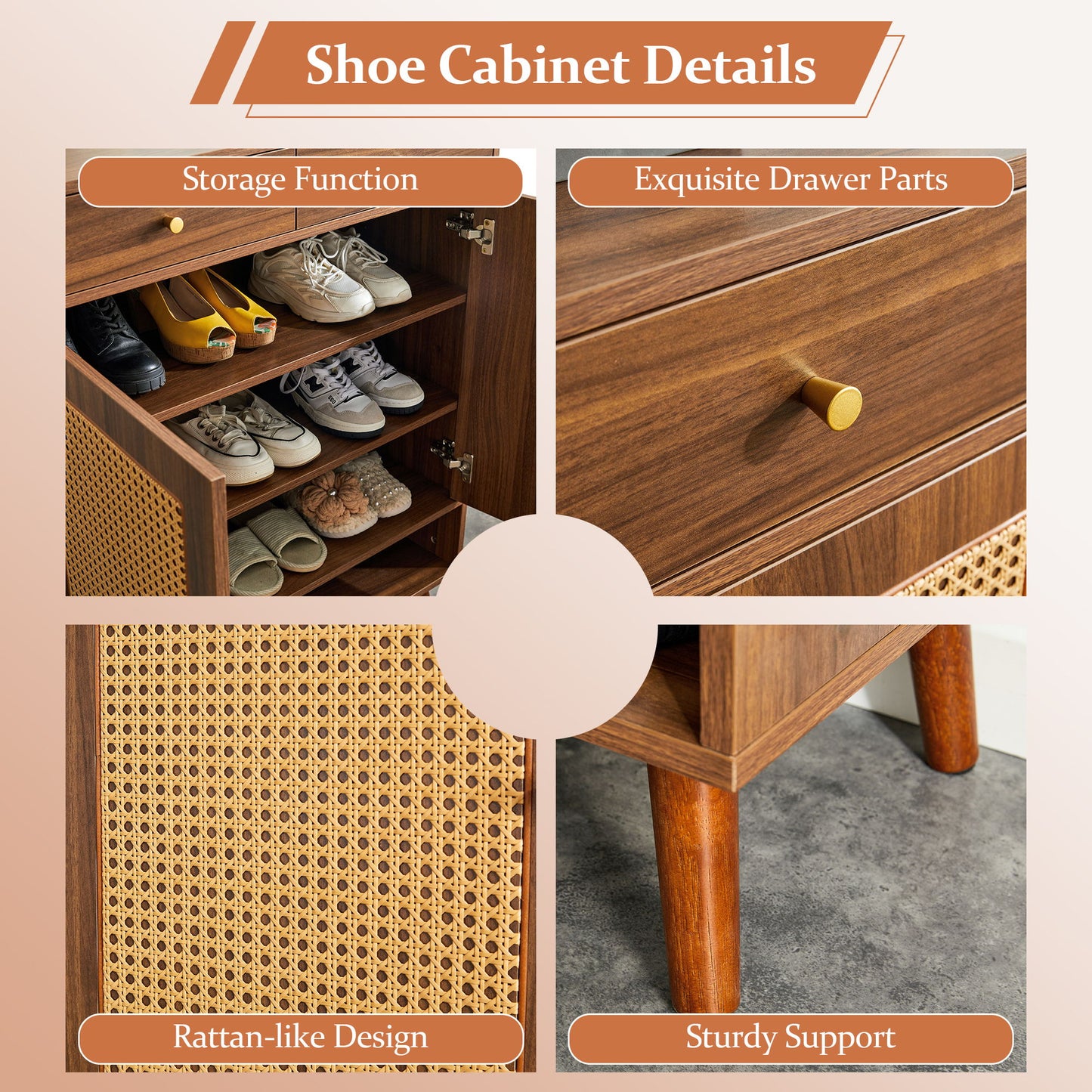 Multi Functional Modern Minimalist Shoe Cabinet Perfectly Blends Into Nordic, Japanese, And Industrial Style Homes - Walnut