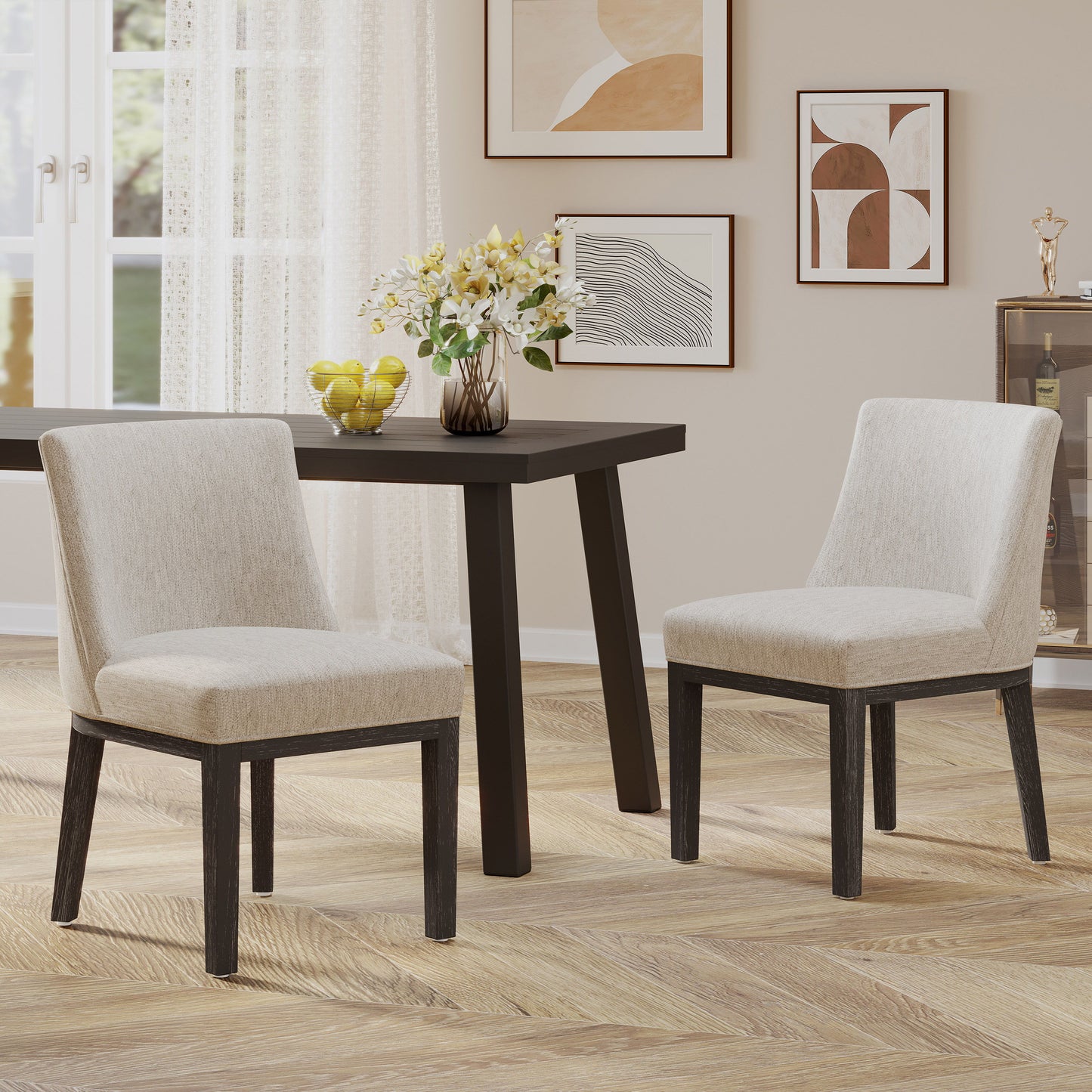 Modern Dining Chair With Durable Fabric Upholstery And Sturdy Wooden Frame (Set of 2) - Light Gray