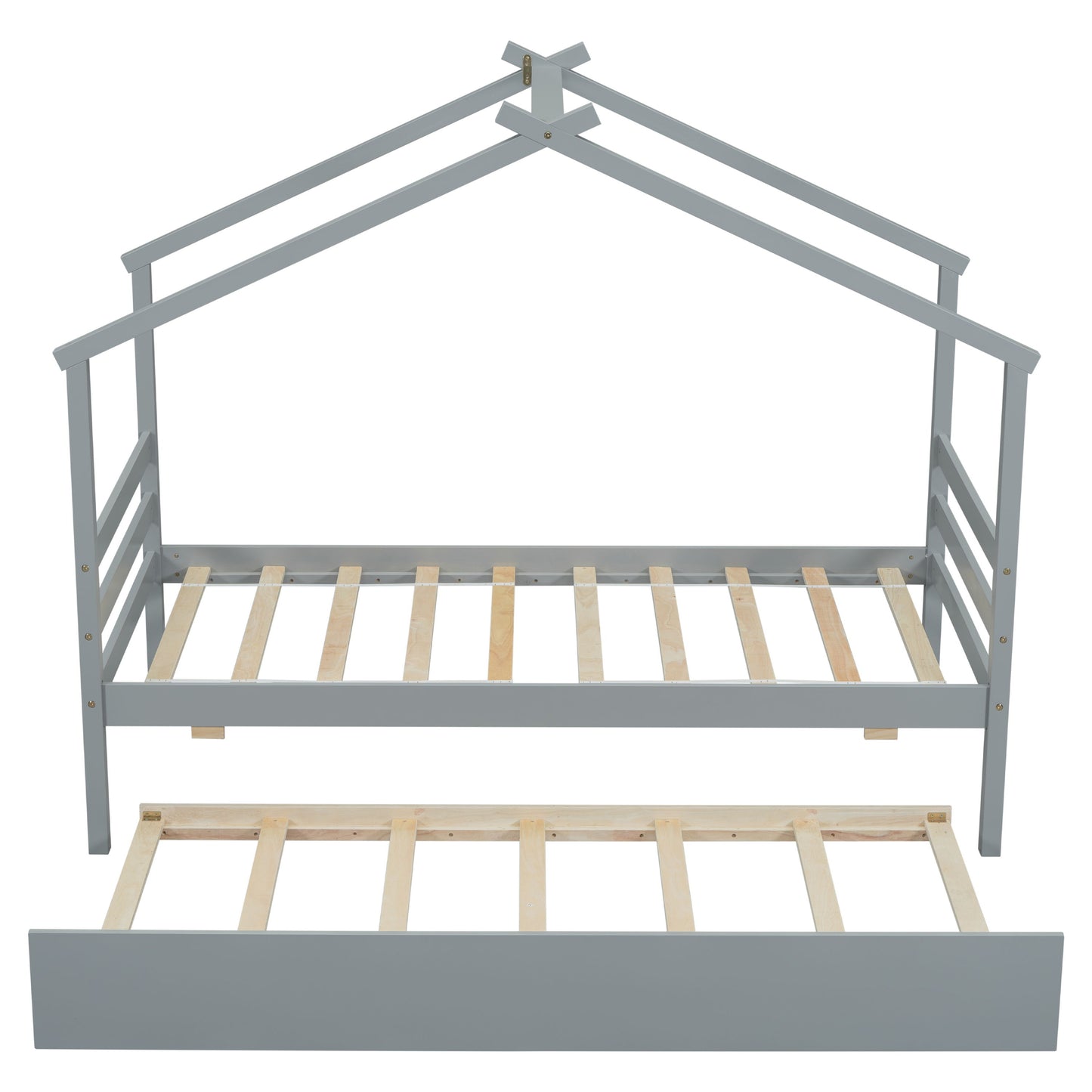 Twin Size House-Shaped Bed With Trundle - Gray