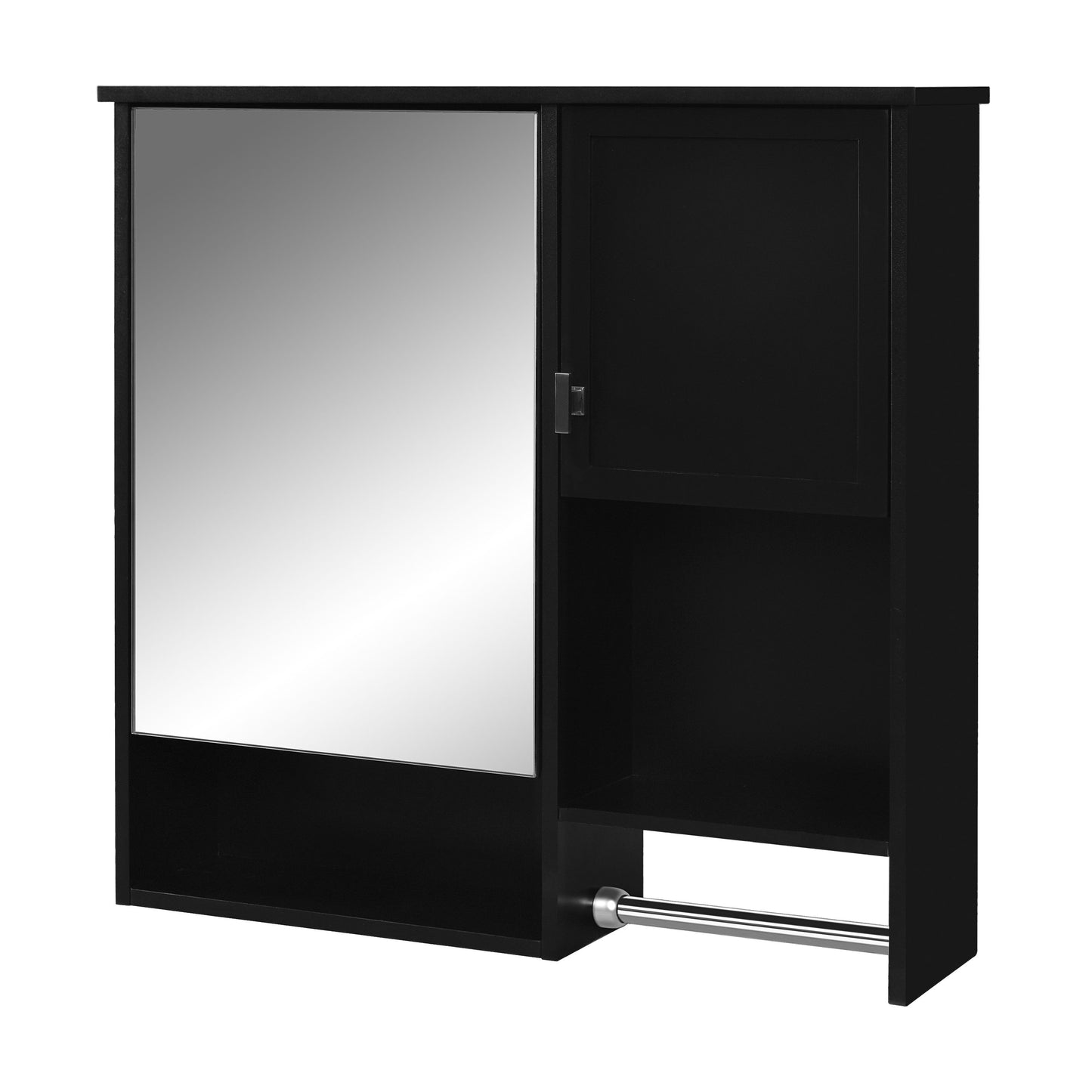 Modern Wall Mounted Bathroom Medicine Cabinet, Bathroom Wall Storage Cabinet With Mirror, Over The Toilet Space Saver Cabinet With Towels Bar - Black