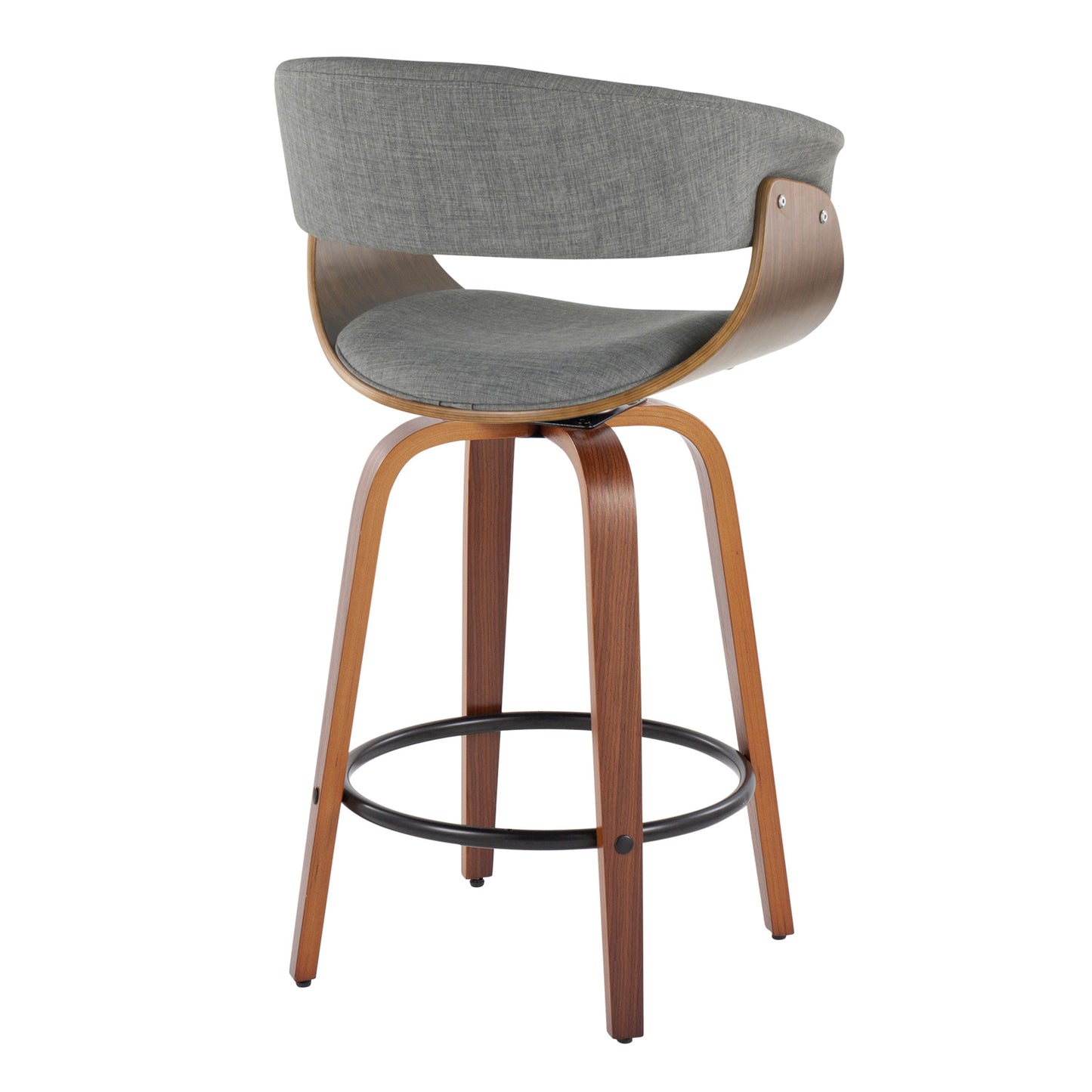 Vintage Mod - Mid-Century Modern Fixed Height Counter Stool With Swivel And Round Footrest (Set of 2) - Walnut / Light Gray