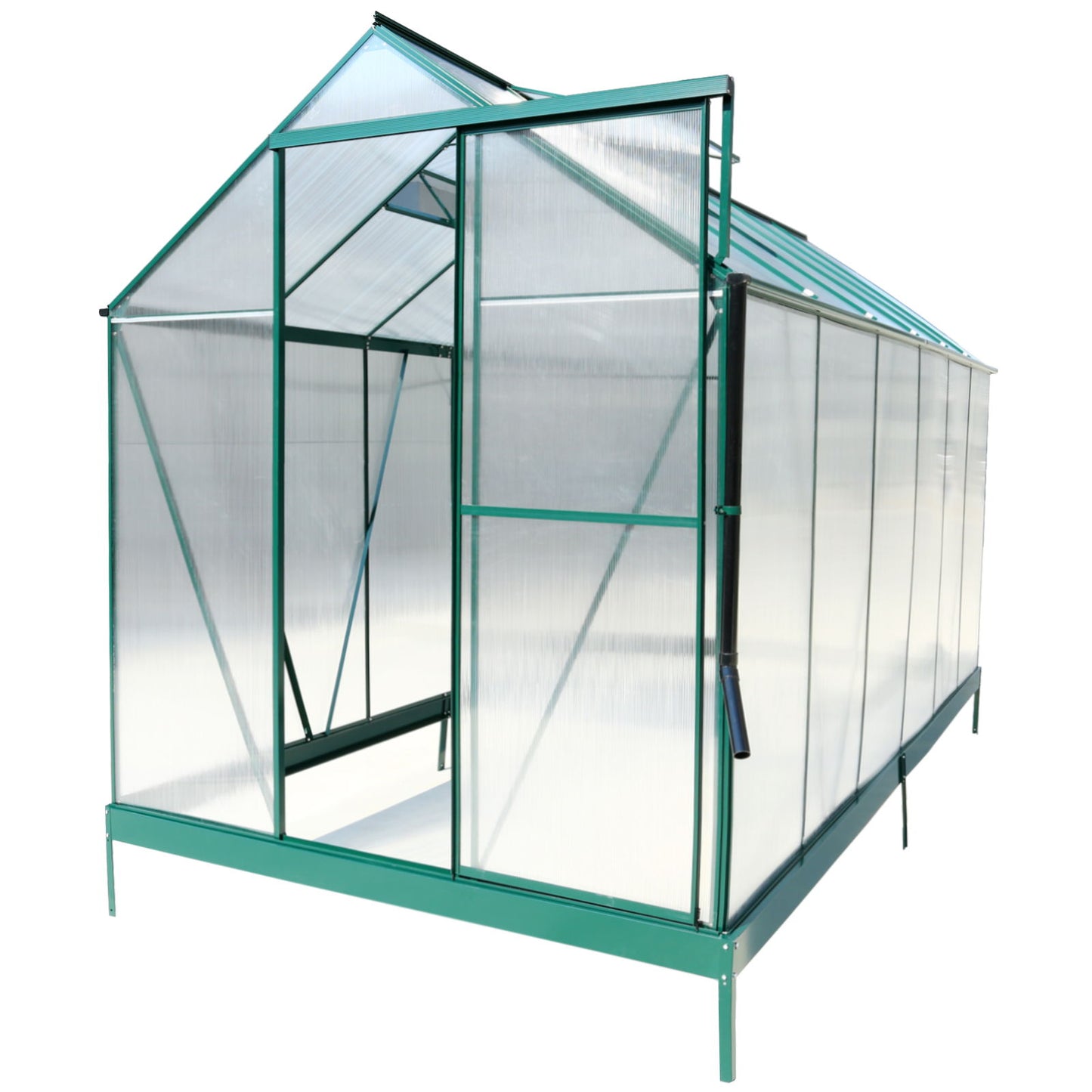 6.3'x12.2'x7' Polycarbonate Greenhouse, Heavy Duty Outdoor Aluminum Walk-In Green House Kit With Rain Gutter, Vent And Door For Backyard Garden - Green