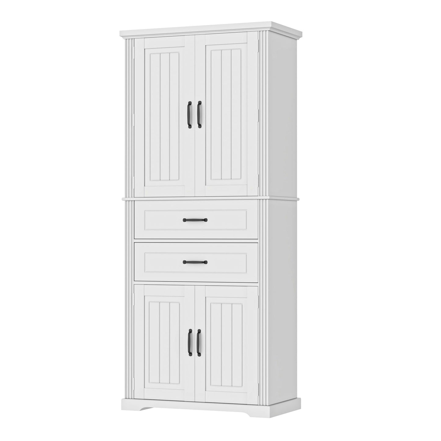 Elegant Multi Functional Storage Cabinet With Slide Rail Drawers, Adjustable Shelves - White