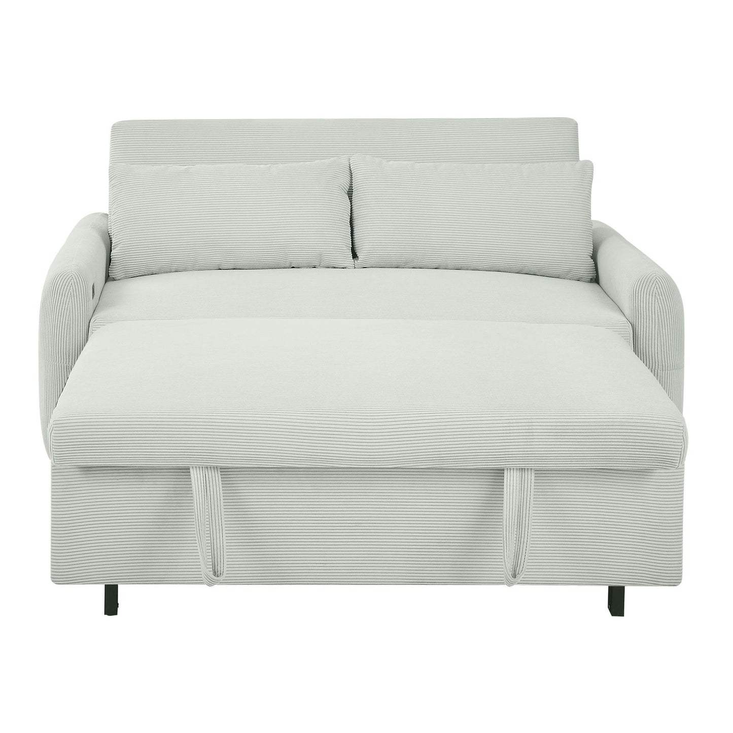 Pull Out Sofa Bed Convertible Couch 2 Seat Loveseat Sofa Modern Sleeper Sofa With 2 Throw Pillows And USB Ports For Living Room - Light Gray Green