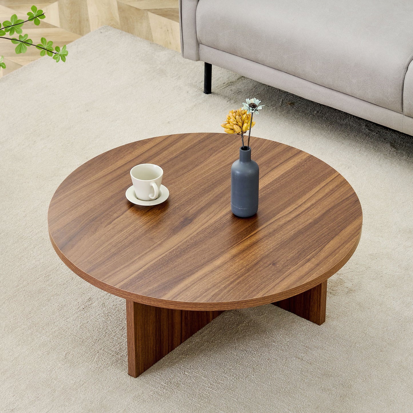 Versatile Round Coffee Table For Diverse Interior Styles, Blending Modern Minimalism With Nordic Elegance - Walnut