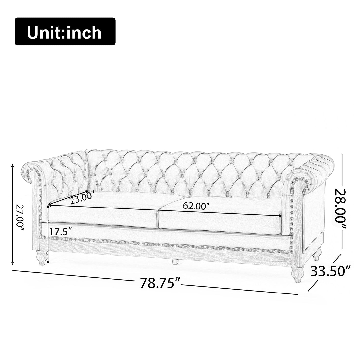 Comfy 3 Seat Sofa With Wooden Legs, Retro Style For Living Room And Study - Light Brown
