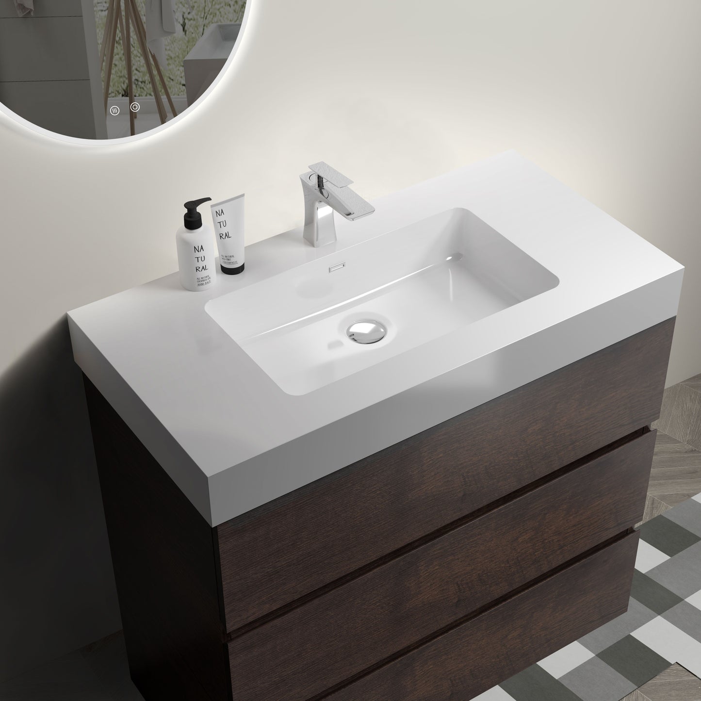 Alice - 36" Bathroom Vanity With Sink, Large Storage Freestanding Bathroom Vanity For Modern Bathroom, One-Piece Sink Basin Without Drain And Faucet - White / Walnut