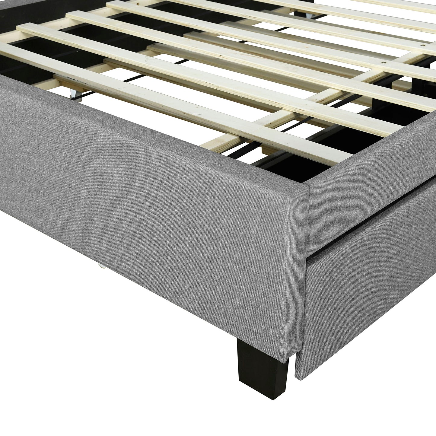 Full Size Upholstered Platform Bed With Storage Headboard, Twin Size Trundle & 2 Drawers And A Set Of Sockets & USB Ports - Gray