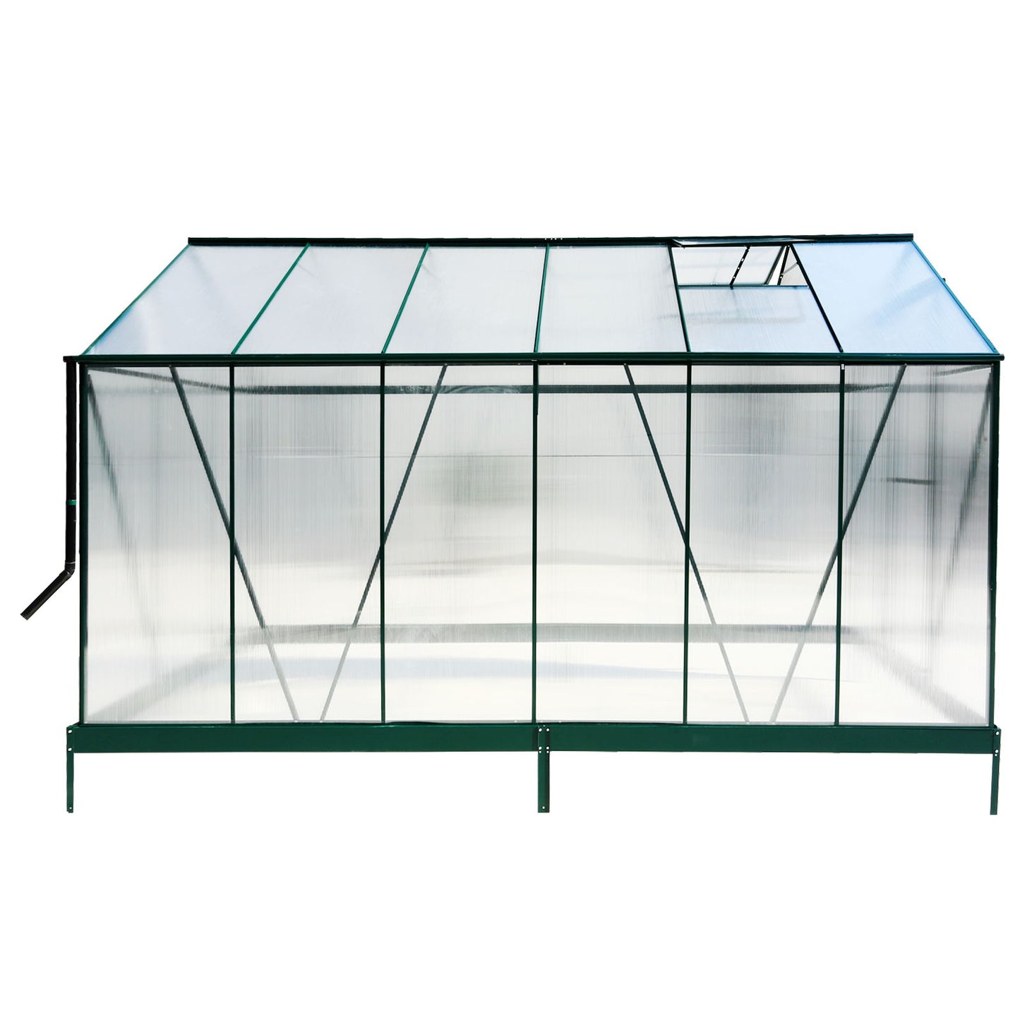6.3'x12.2'x7' Polycarbonate Greenhouse, Heavy Duty Outdoor Aluminum Walk-In Green House Kit With Rain Gutter, Vent And Door For Backyard Garden - Green