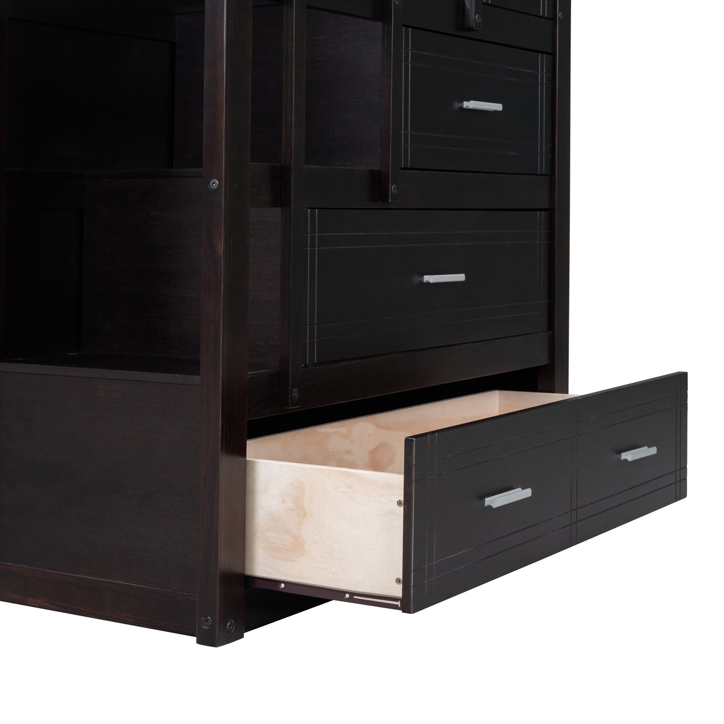 Twin Over Twin Bunk Bed With Trundle And Staircase - Espresso