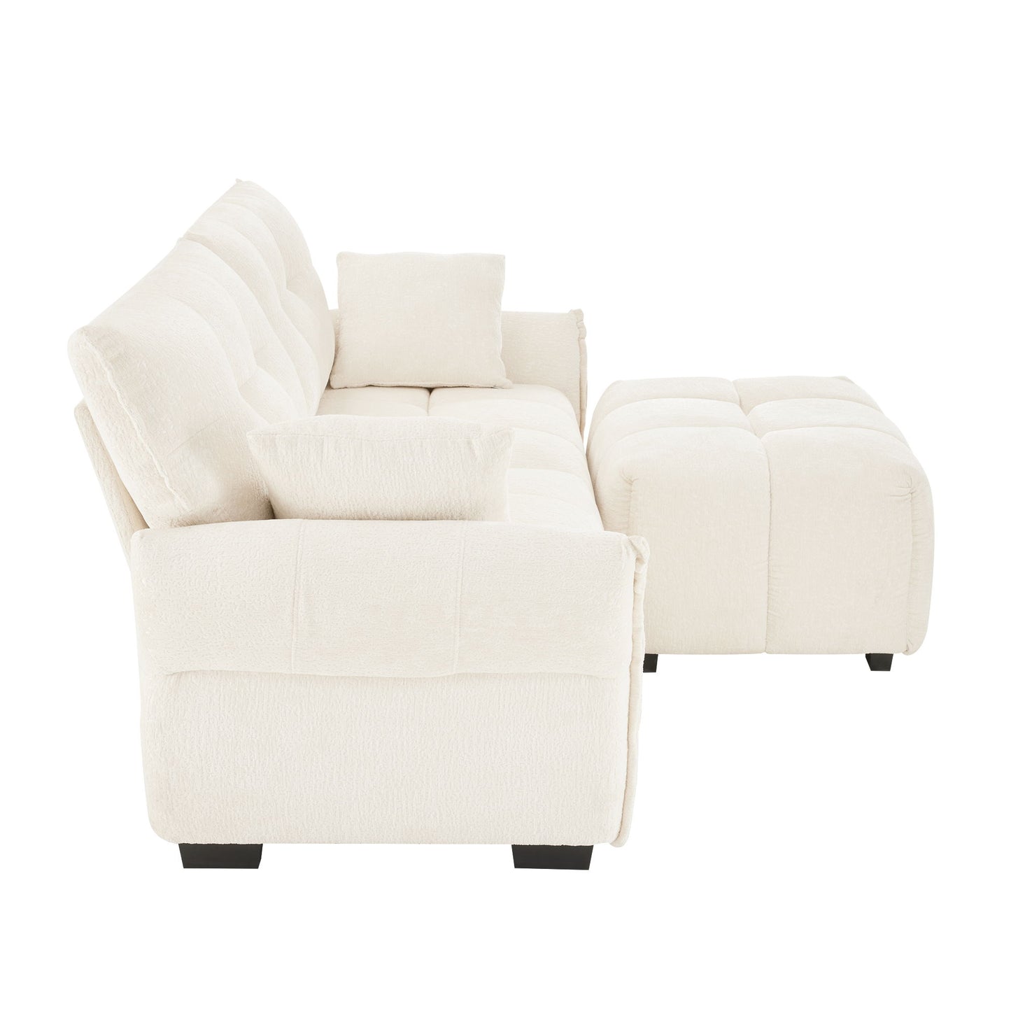 Modern Fabric 2 Seater Sofa With Ottoman Minimalist Design - White