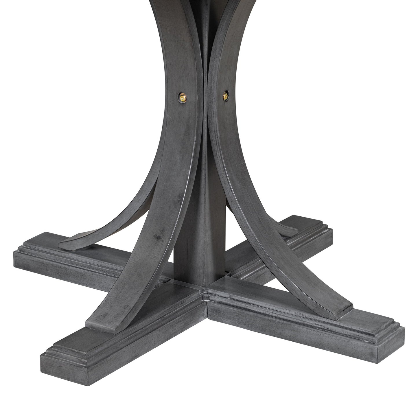 5 Piece Retro Round Dining Table Set With Curved Trestle Style Table Legs And 4 Upholstered Chairs For Dining Room - Dark Gray