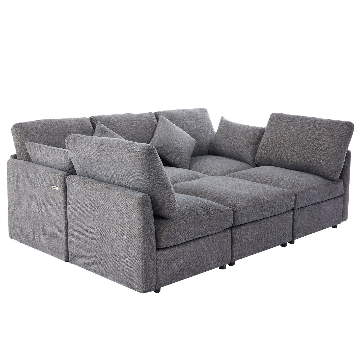 Sectional Sofa Modular Sofa U - Shaped Sofa Couch Sofa Bed L - Shaped Sofa With A Movable Ottoman And Two USB Ports For Living Room - Gray