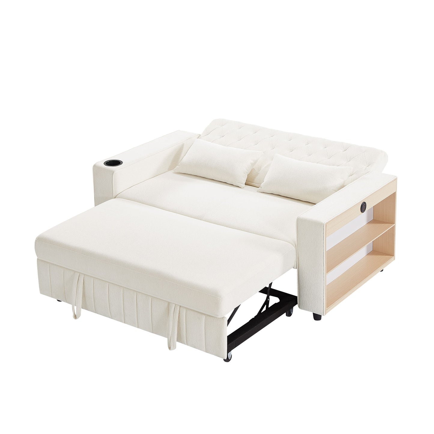 Pull Out Sofa Bed Convertible Couch Loveseat Sofa Modern Sleeper Sofa With Adjustable Backrest For Living Room - Beige