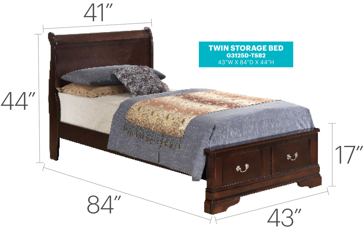 Louis Phillipe - Twin Panel Storage Bed - Cappuccino