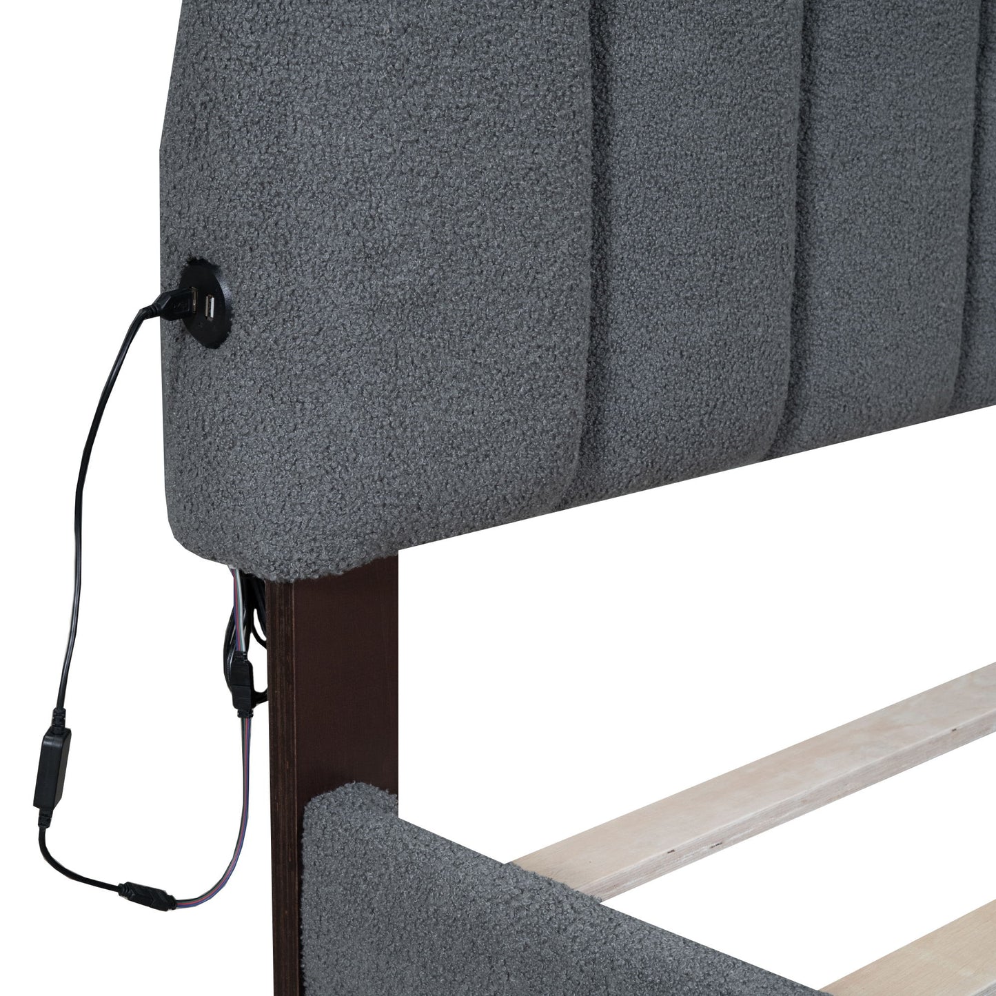 Queen Size Upholstered Platform Bed With Drawer - Gray
