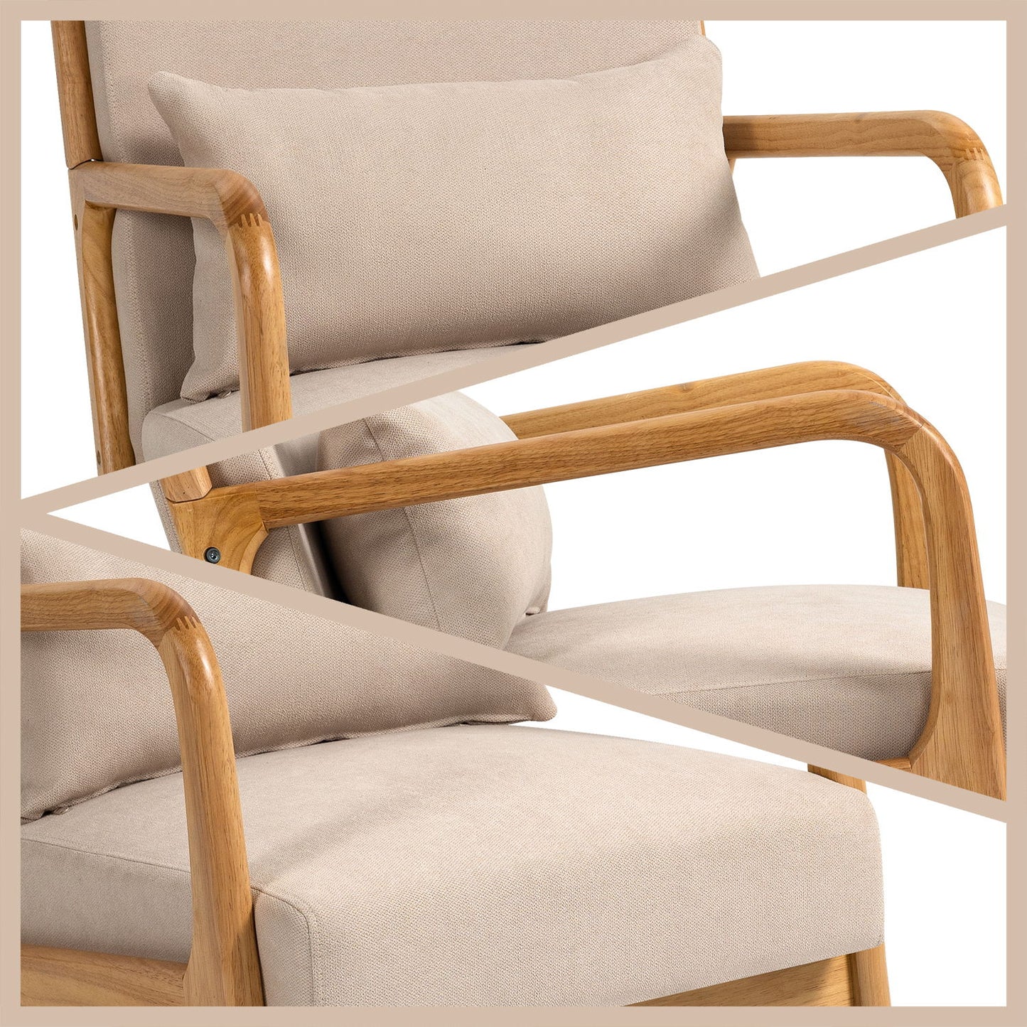 Leisure Chair With Solid Wood Armrest And Feet, Mid-Century Modern Accent Sofa, 1 Seat - Beige