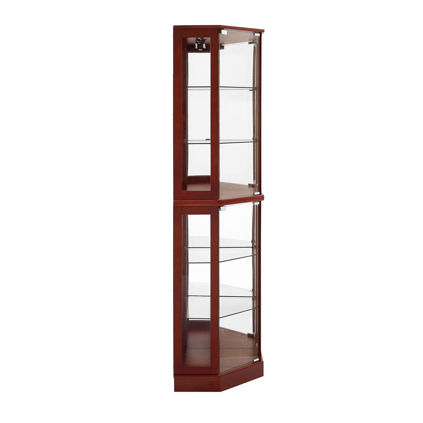 6 Shelf Corner Curio Display Cabinet With Lights, Mirrors And Adjustable Shelves (E26 Light Bulb Not Included) - Cherry