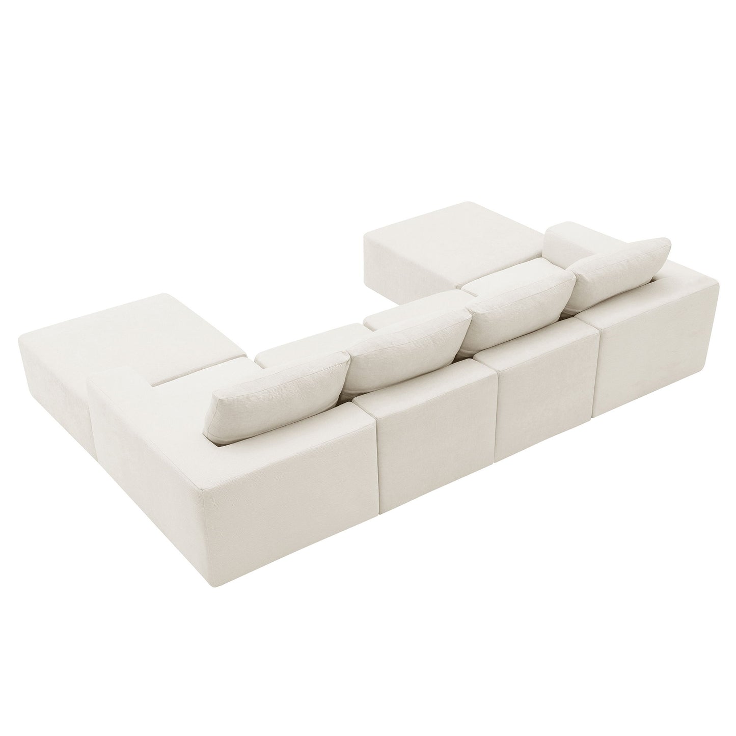 Modular U Shaped Sectional With Ottomans, Luxury Cloud Floor Couch With Deep Seat Fully Compressed Upholstered Sofa - Beige