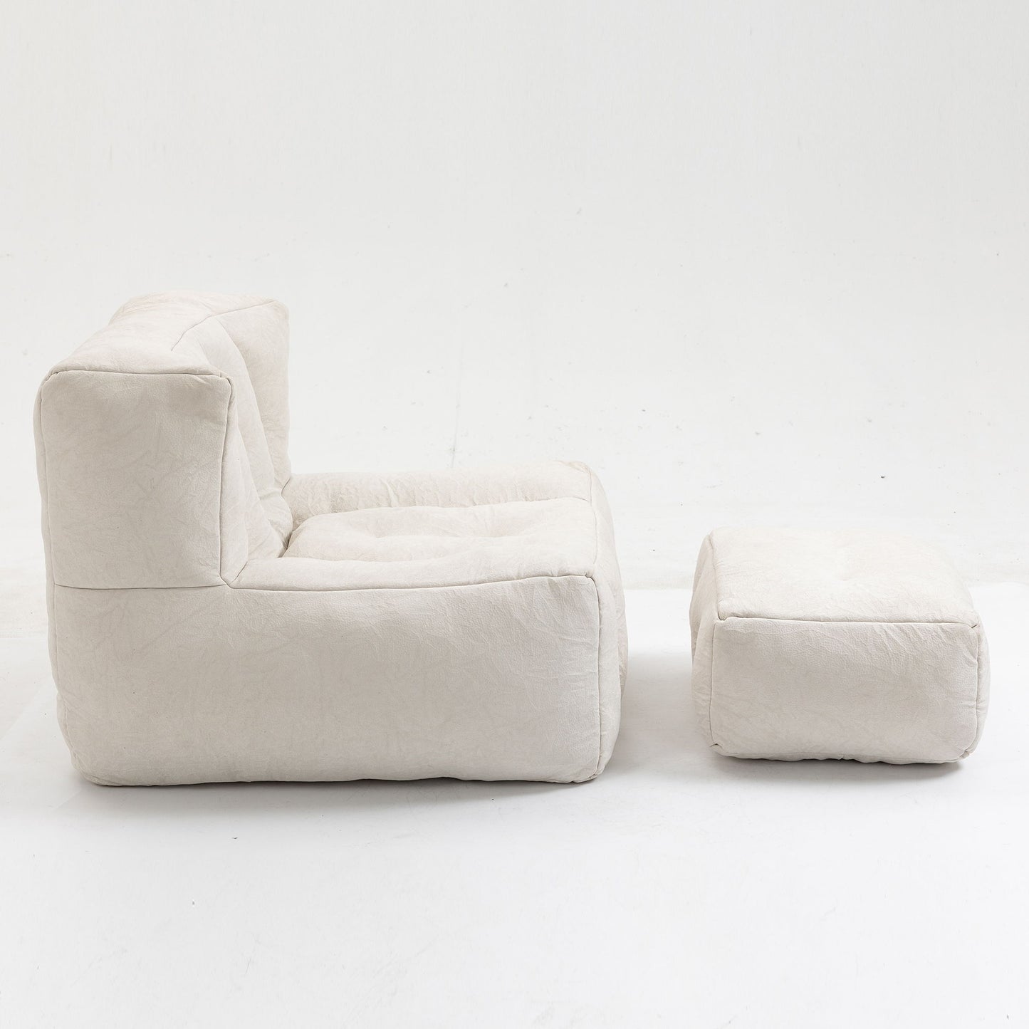 Fluffy Bean Bag Chair, Comfortable Bean Bag For Adults And Children, Super Soft Lazy Sofa Chair With Memory Foam And Ottoman, Indoor Modern Focus Bean Bag Chair For Living Room, Bedroom, Apartment - White