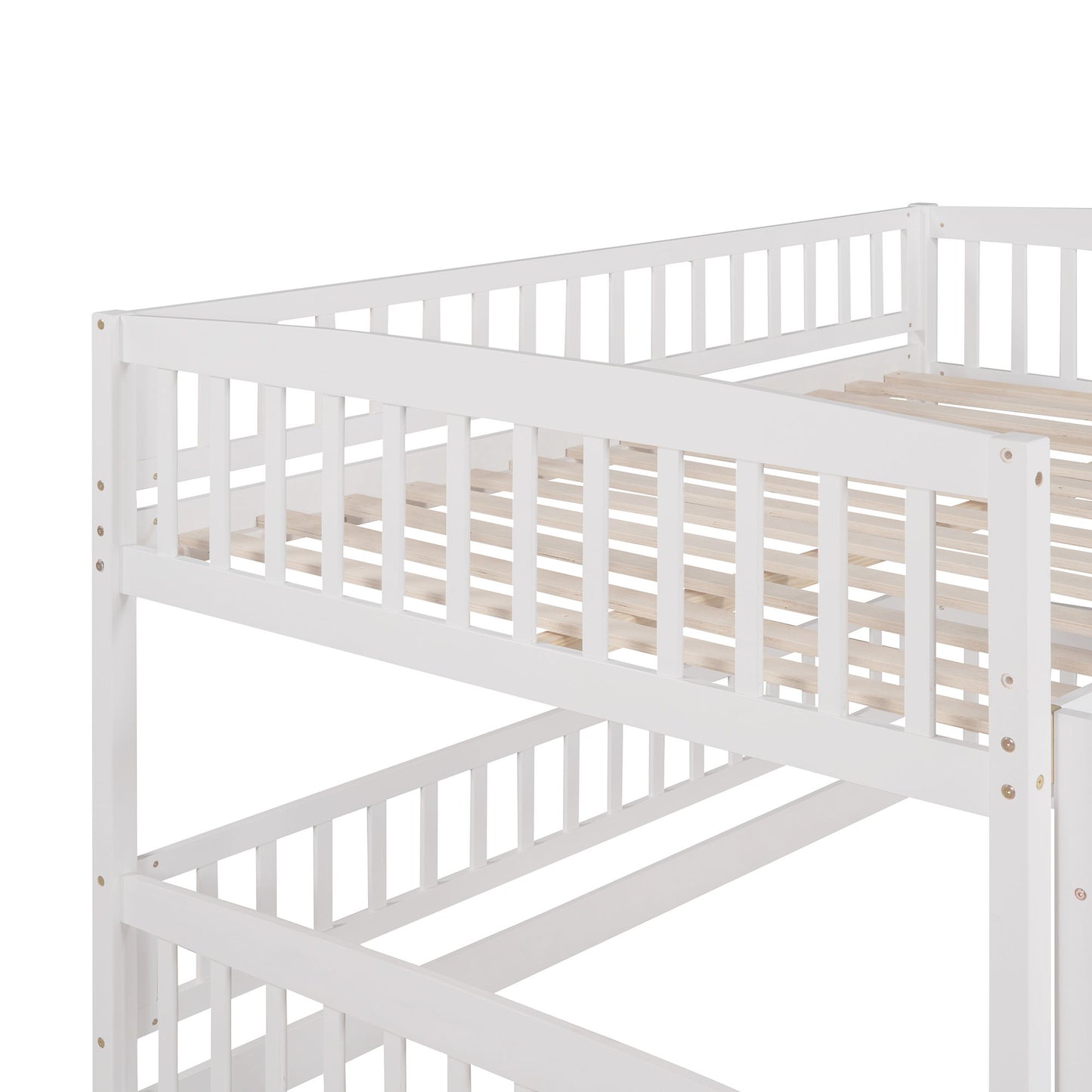 Full Over Full Low Bunk Bed With Slide, Fence And Ladder For Toddler - White