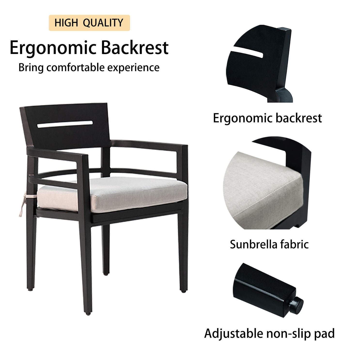 7 Piece Modern Outdoor Patio Dining Set Furniture, 4 Dining Chairs & 2 Swivel Rockers Sunbrella Fabric And Rectangle Dining Table With Umbrella Hole - Ember Black
