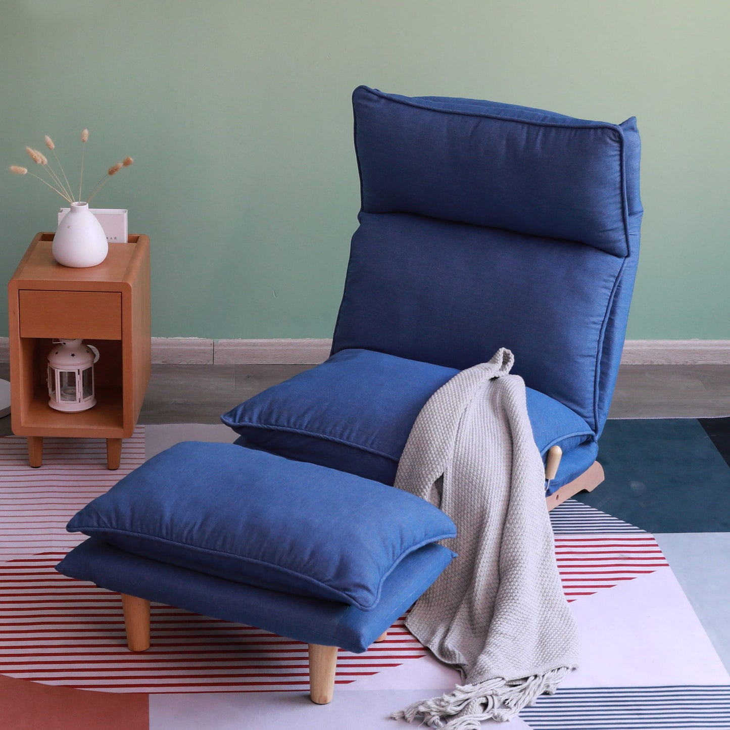 Single Lazy Sofa Chair Leisure Foldable Reclining Chair - Blue