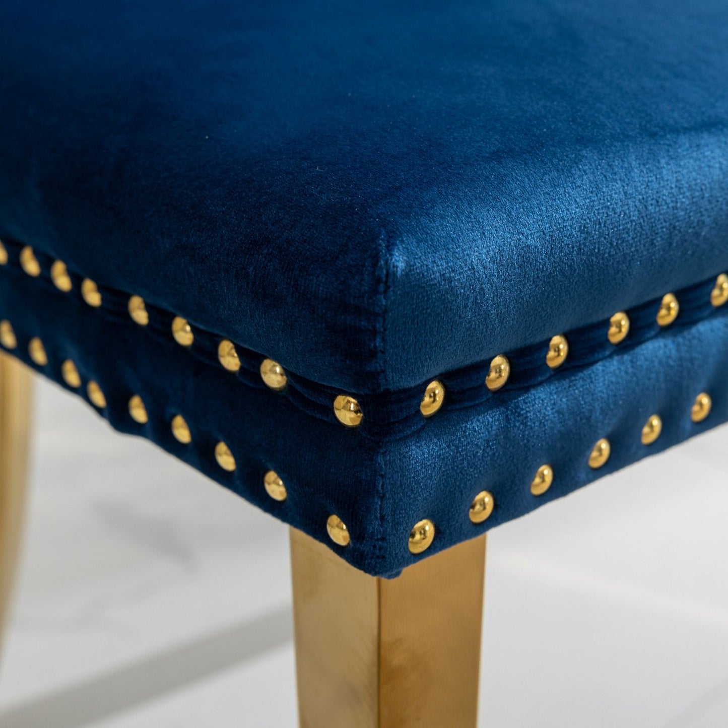 Nikki - Modern, High-End Tufted Solid Wood Contemporary Velvet Upholstered Dining Chair With Golden Stainless Steel Plating Legs, Nailhead Trim (Set of 2) - Blue / Gold