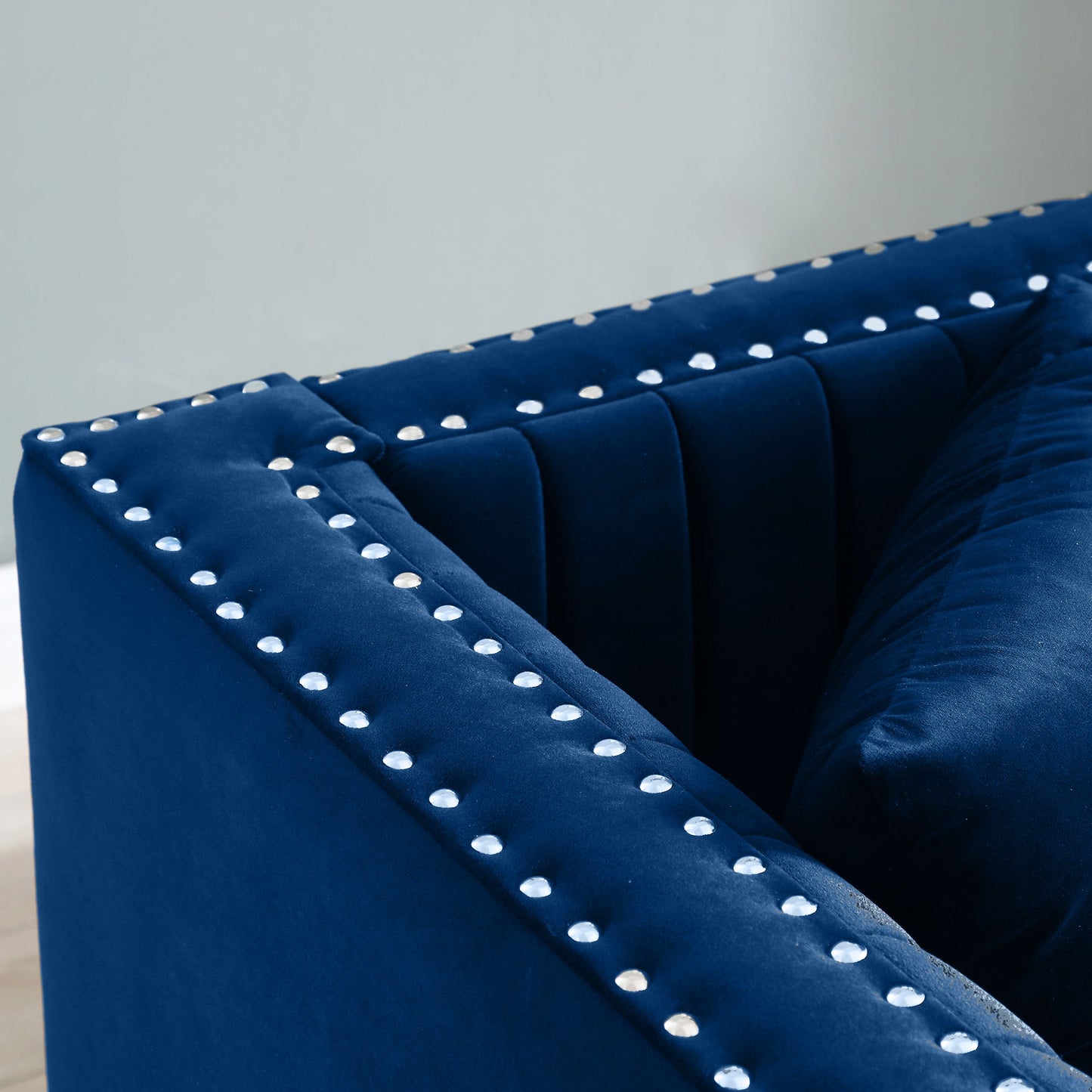 Contemporary Vertical Channel Tufted Velvet Sofa Loveseat Upholstered 2 Pieces Set With 4 Pillows - Blue