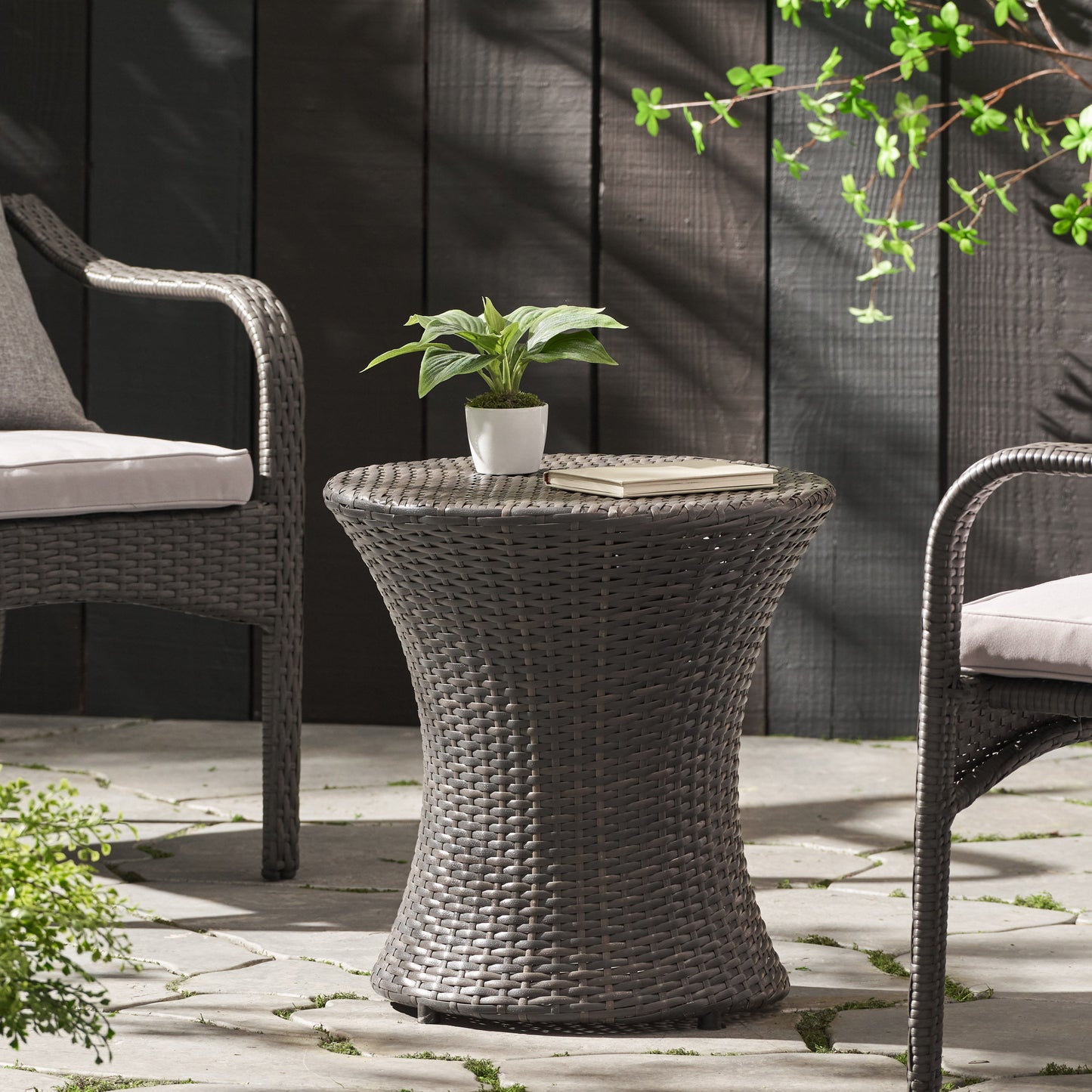 Thrive - Hourglass Rattan Table With No Glass Top - Gray