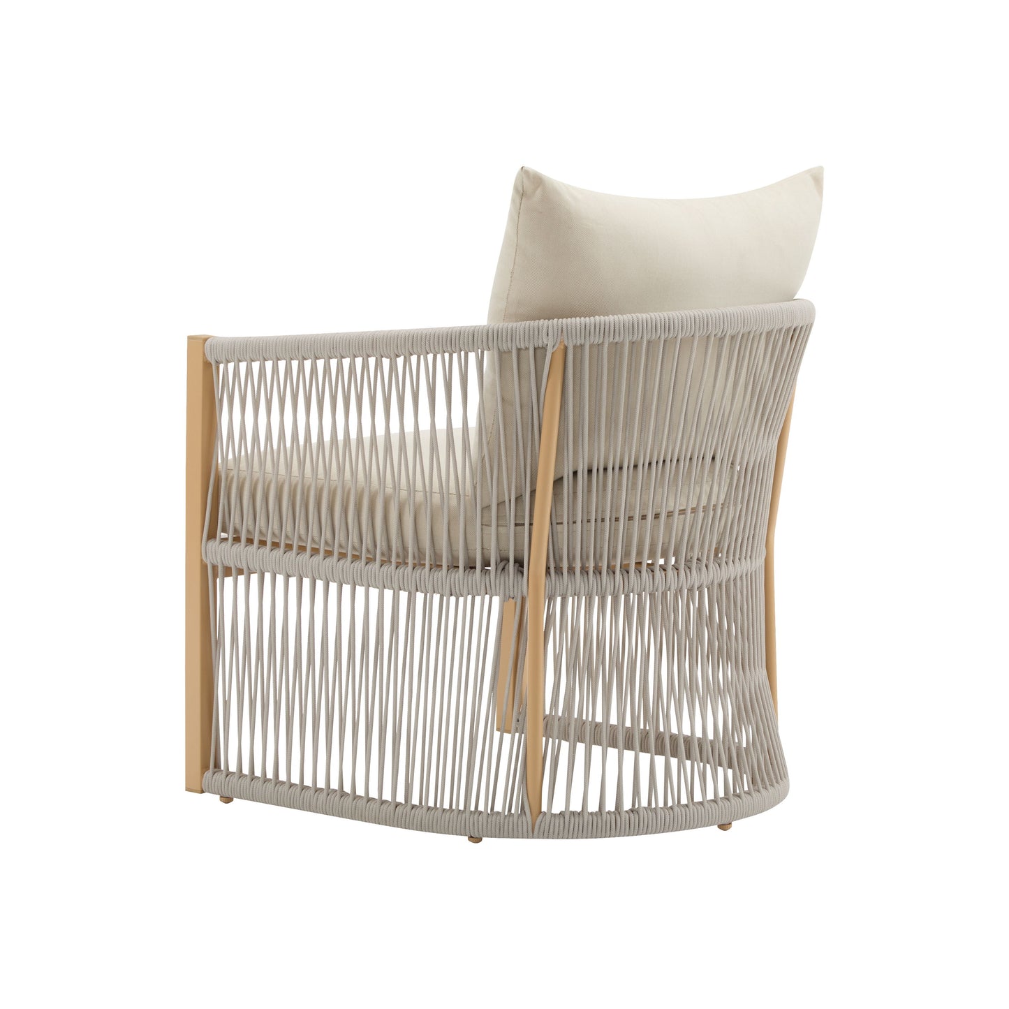 Modern Lounge Chair With Curved Aluminum Frame, Rope Weave Design, And Cushioned Comfort For Outdoor Living - Beige / Natural