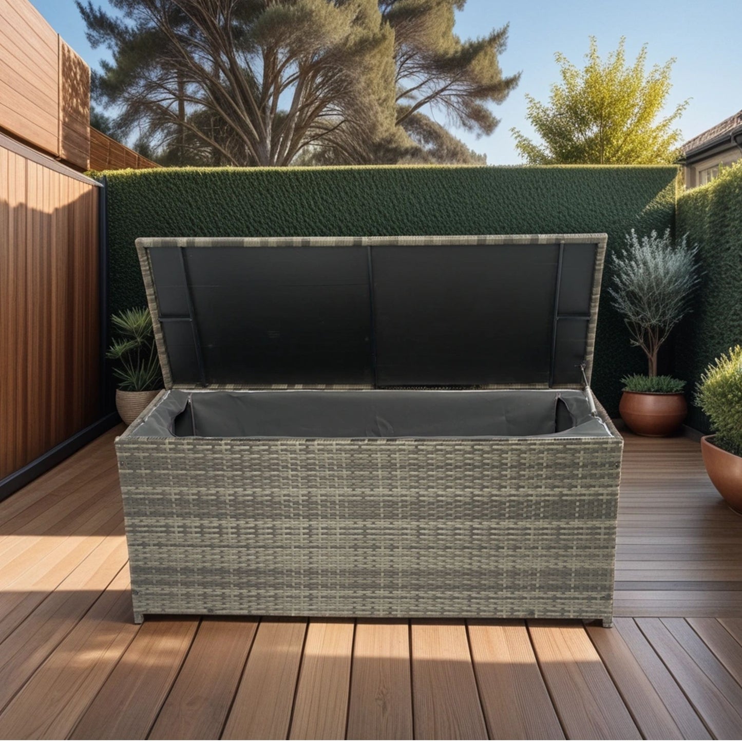 Outdoor Storage Box, 113 Gallon Wicker Patio Deck Boxes With Lid, Outdoor Cushion Storage For Kids Toys, Pillows, Towel, Wicker - Gray