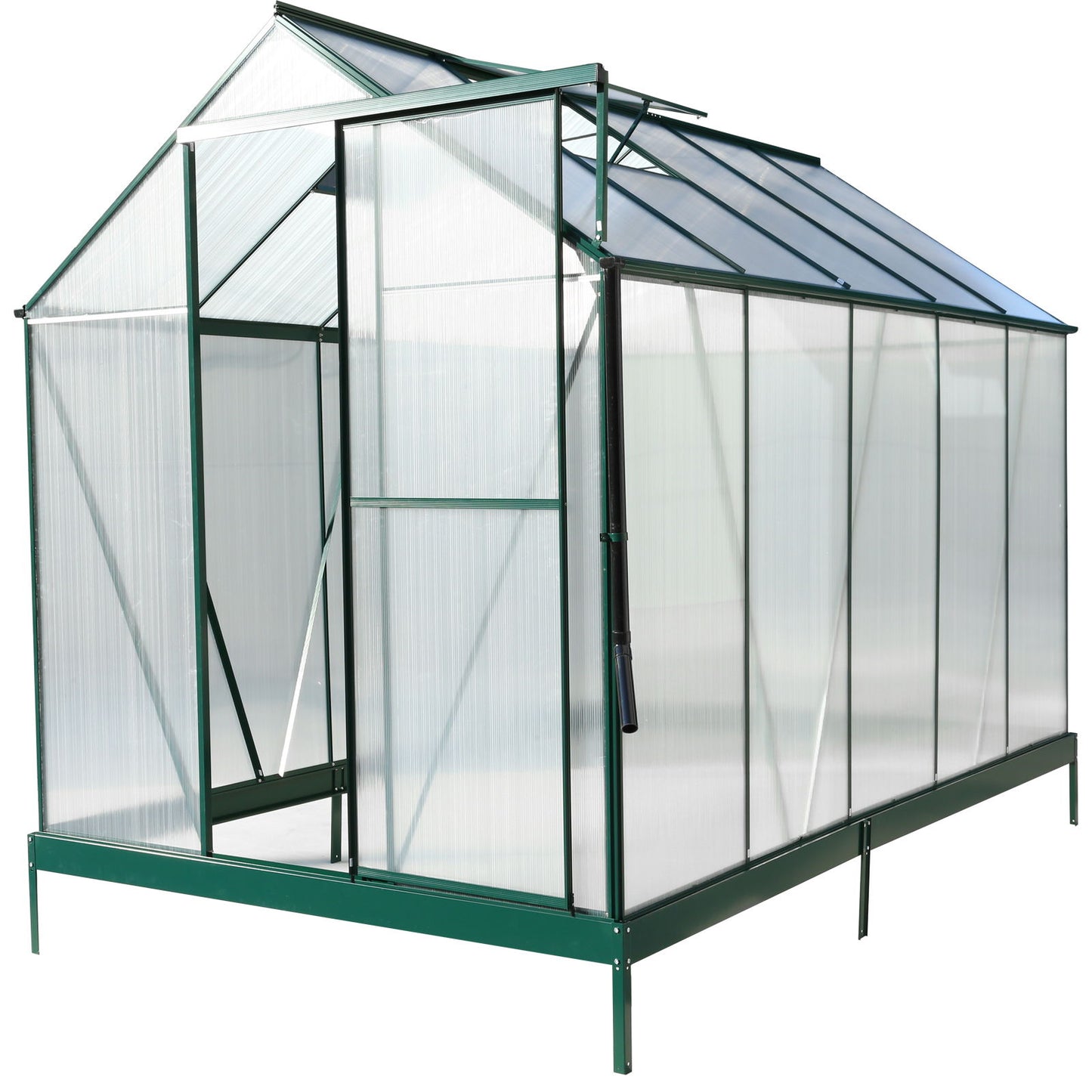 6.3'*10.2'*7' Polycarbonate Greenhouse, Heavy Duty Outdoor Aluminum Walk-In Green House Kit With Rain Gutter, Vent And Door For Backyard Garden - Green