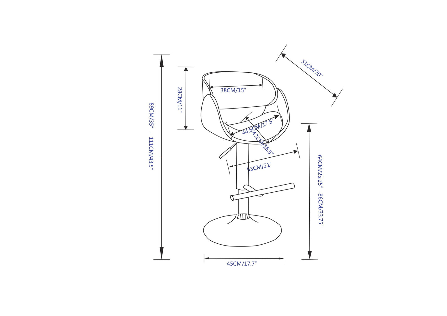 Amery - Adjustable Swivel Bar Stool - Denim Blue