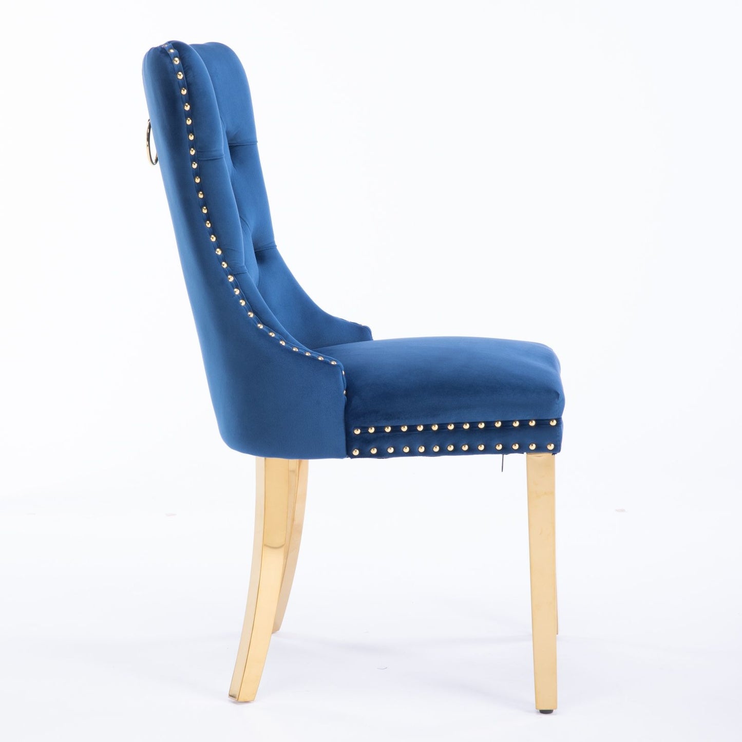 Nikki - Modern, High-End Tufted Solid Wood Contemporary Velvet Upholstered Dining Chair With Golden Stainless Steel Plating Legs, Nailhead Trim (Set of 2) - Blue / Gold