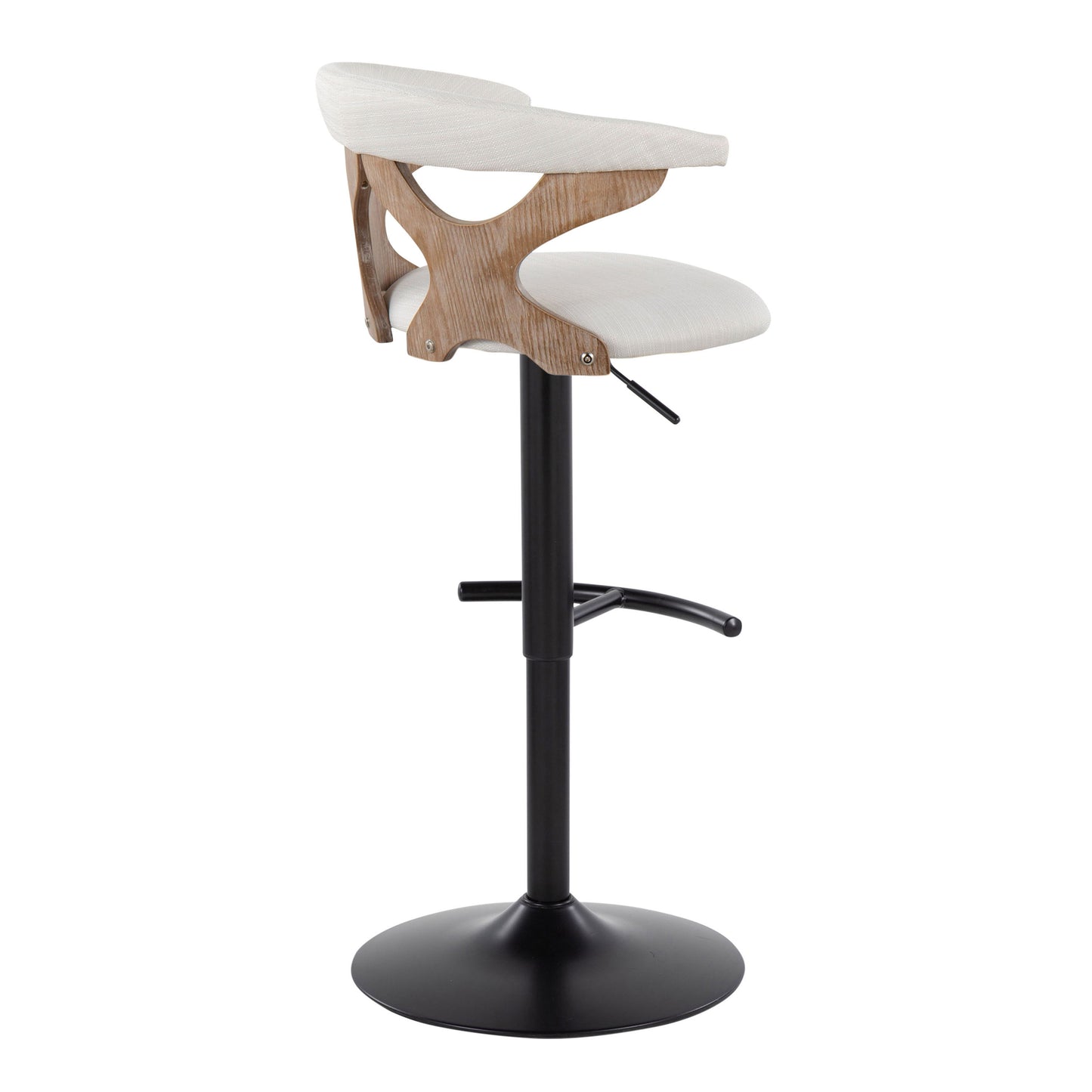 Gardenia - Contemporary Adjustable Barstool With Swivel With Rounded T Footrest (Set of 2) - Whitewashed / Black / Cream