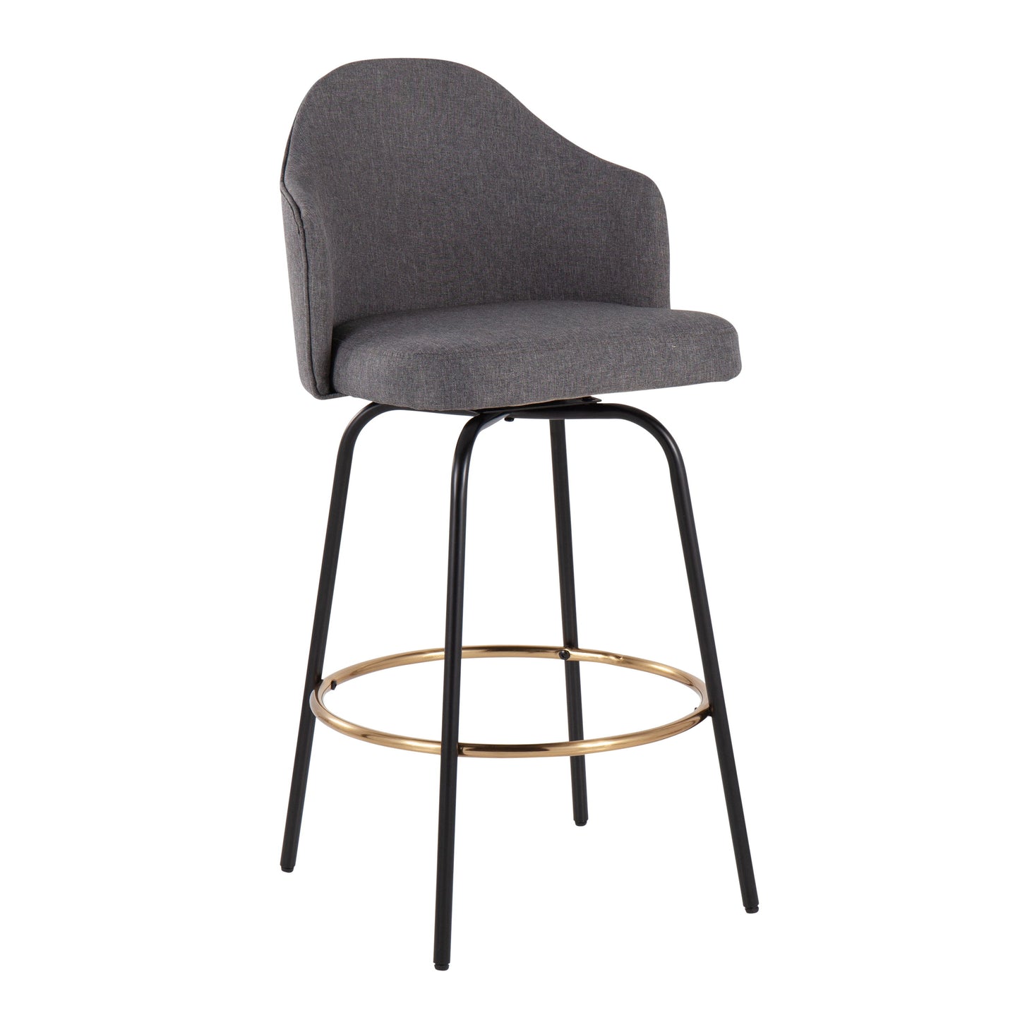 Ahoy - Contemporary Fixed Height Counter Stool Round Gold Footrest (Set of 2) - Gray / Black