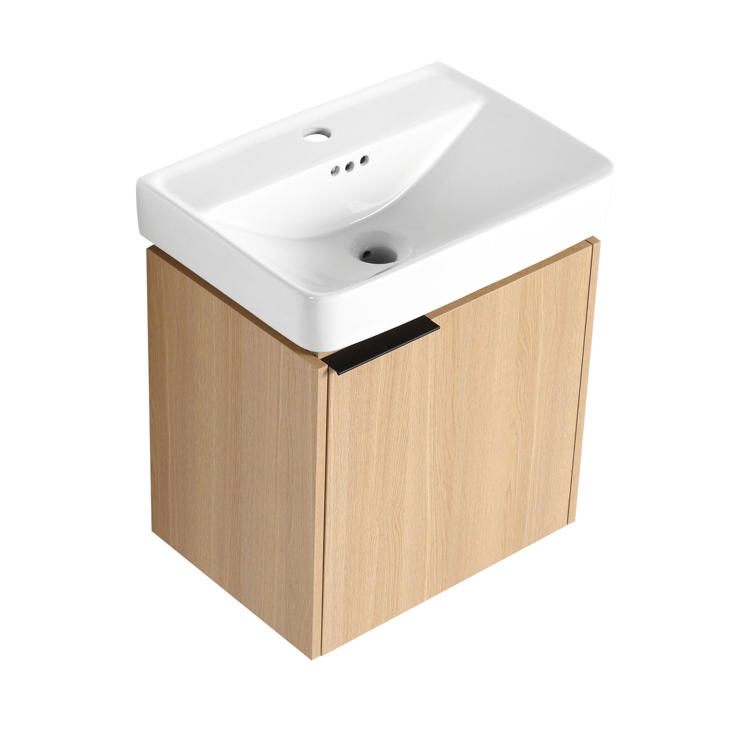 20" Wall Mounted Bathroom Vanity With Ceramic Sink And Storage Cabinet - Oak
