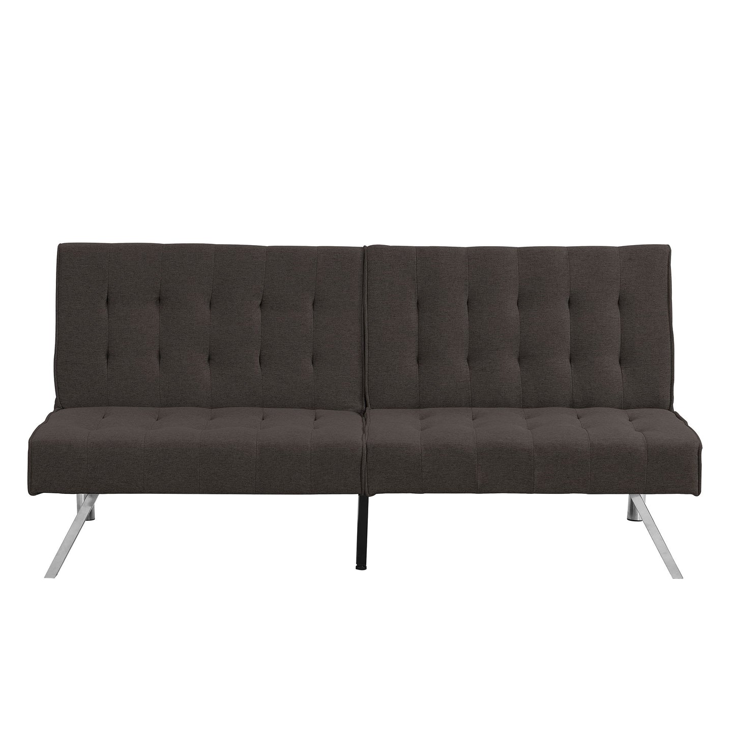 Faux Linen Wood Frame Futon Sofa Bed With Stainless Legs - Espresso