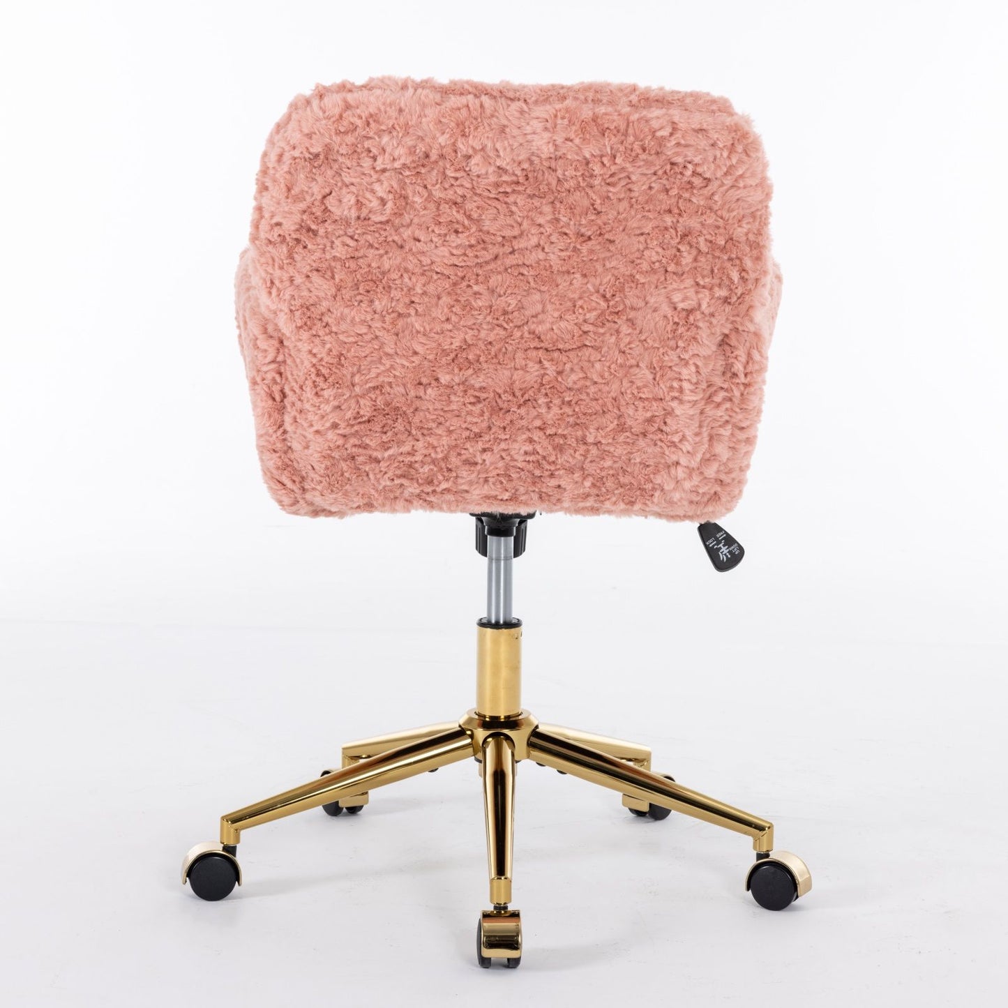 Office Chair, Artificial Rabbit Hair Home Office Chair With Golden Metal Base, Adjustable Desk Chair Swivel Office Chair, Vanity Chair - Pink